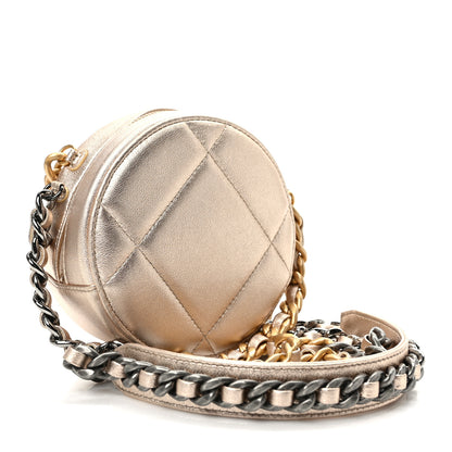 Chanel Metallic Lambskin Quilted Chanel 19 Round Clutch With Chain Gold 3 of 9