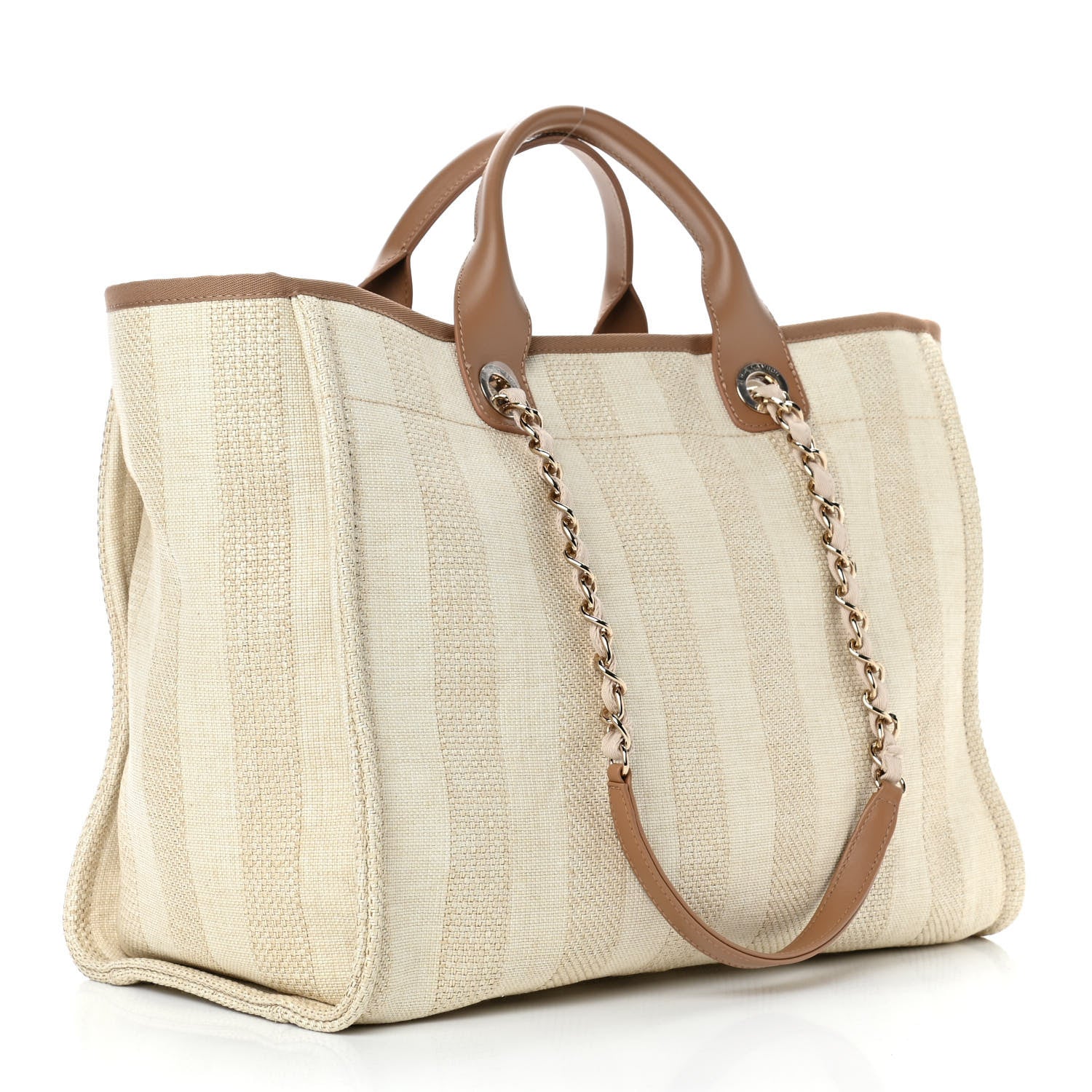 Chanel Mixed Fibers Striped Medium Deauville Tote Beige 3 of 10
