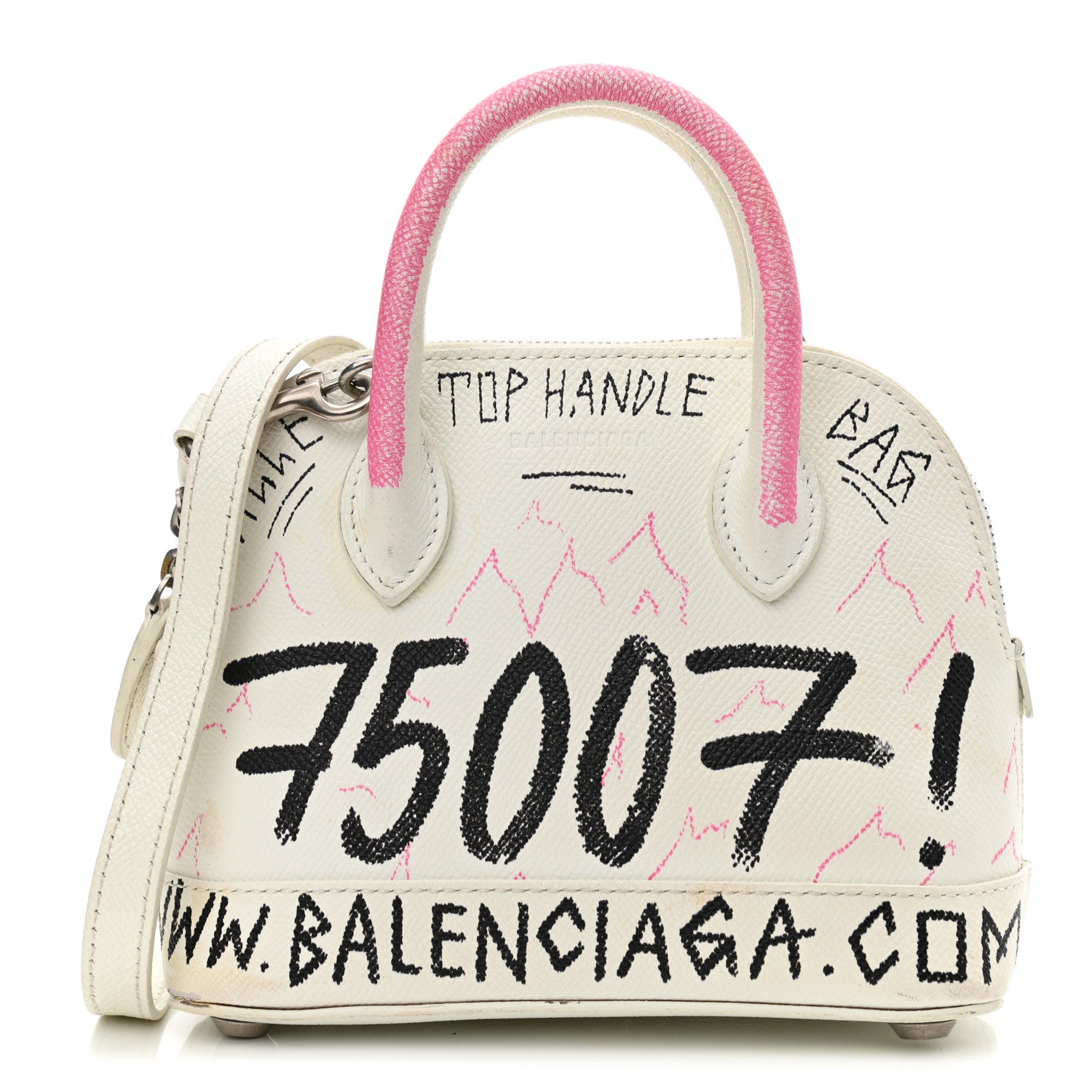 Balenciaga Grained Calfskin Graffiti Print XXS Ville Top Handle Bag White 1 of 12