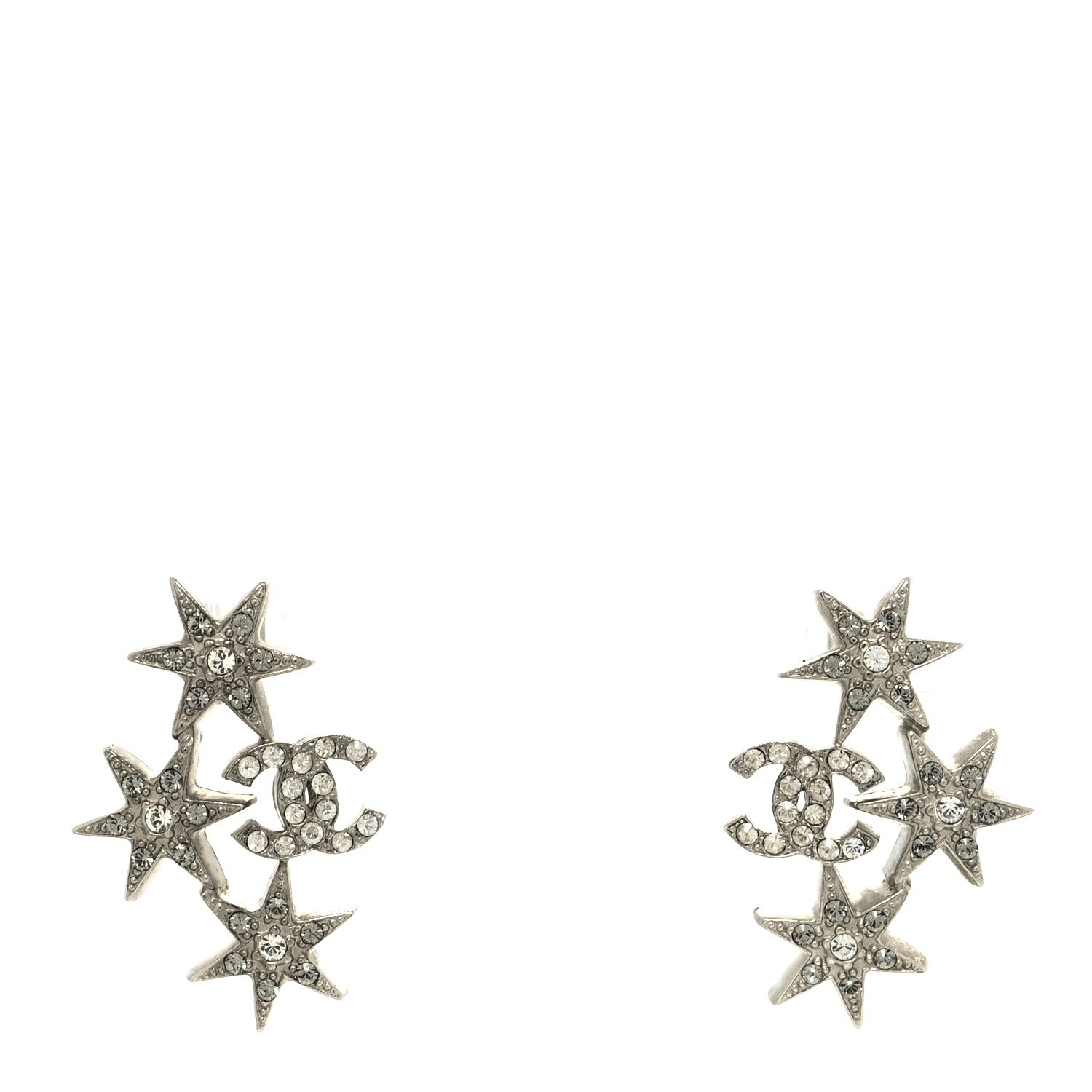 Chanel Crystal CC Star Earrings Silver 1 of 4