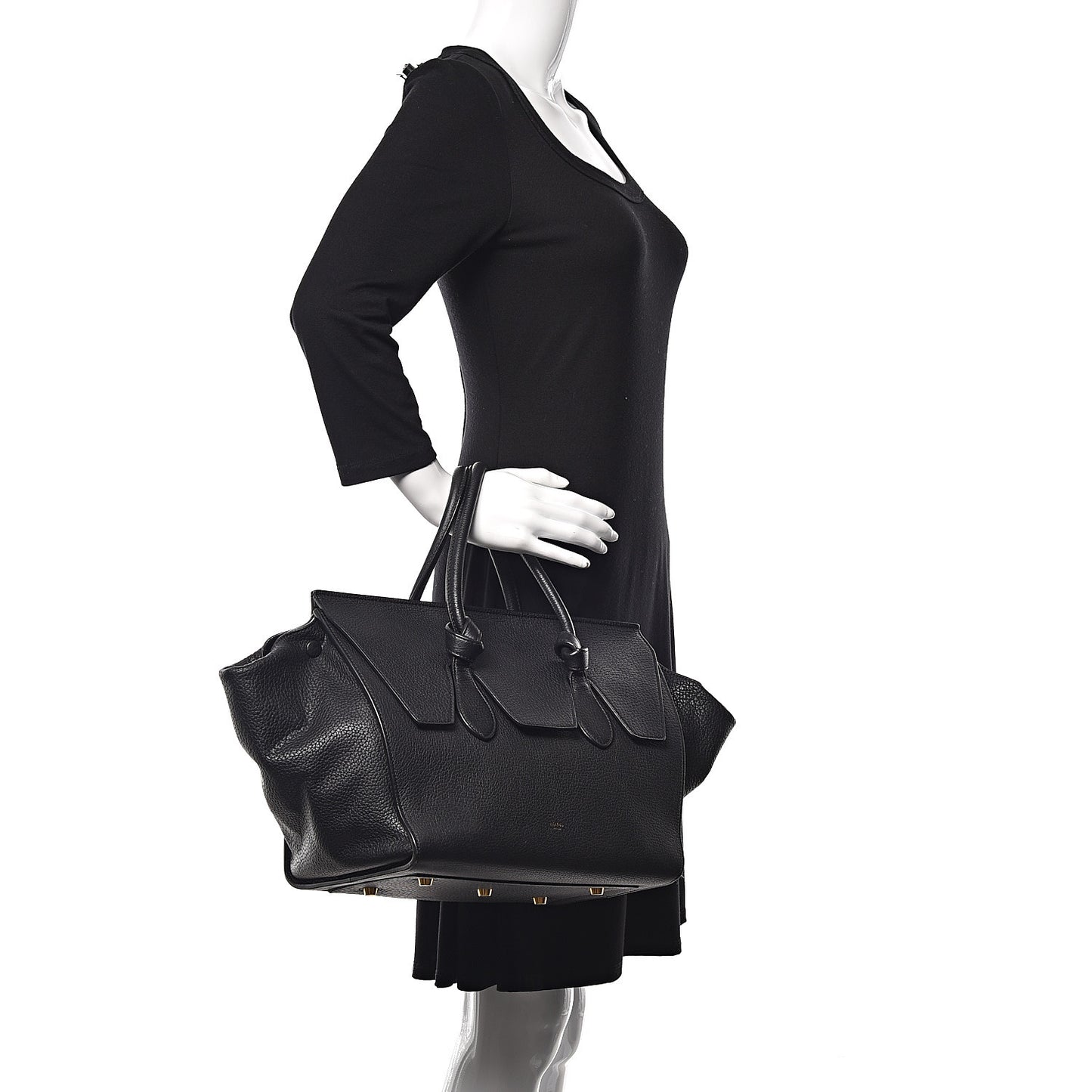 Crisped Calfskin Medium Tie Knot Tote Black