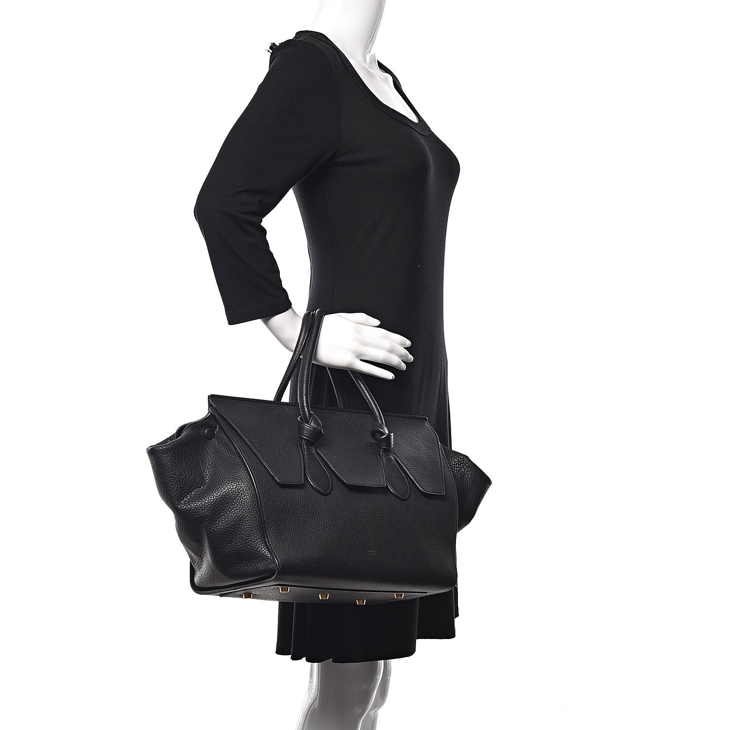 Celine Crisped Calfskin Medium Tie Knot Tote Black 2 of 17