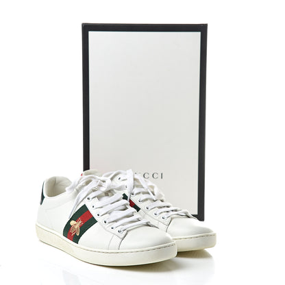 Gucci Calfskin Ayers Web Bee Embroidered Womens Ace Sneakers 38.5 White Green 14 of 14