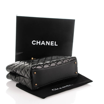 Chanel Calfskin Quilted Large Gold Bar Top Handle Tote Black 4 of 7