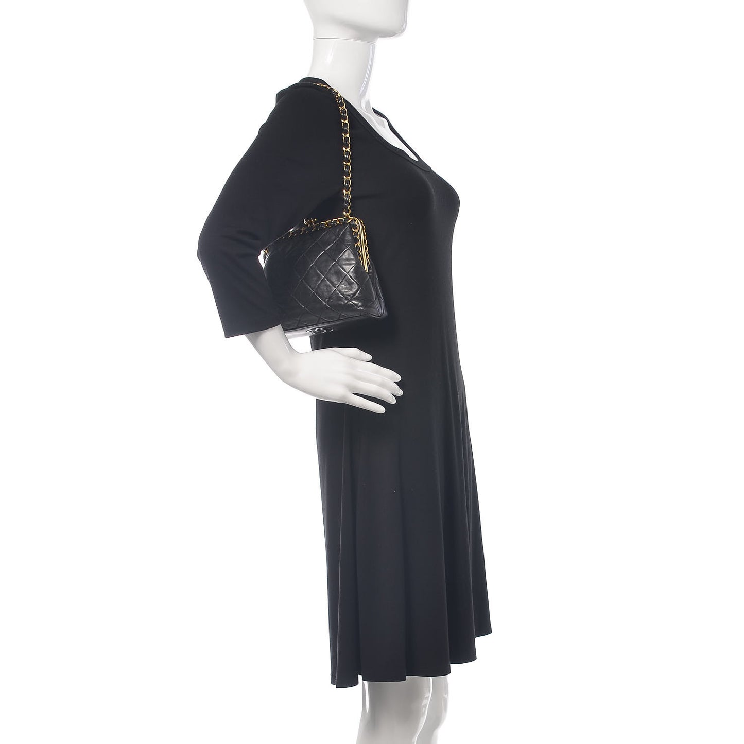 Lambskin Quilted Small Kisslock Evening Bag Black