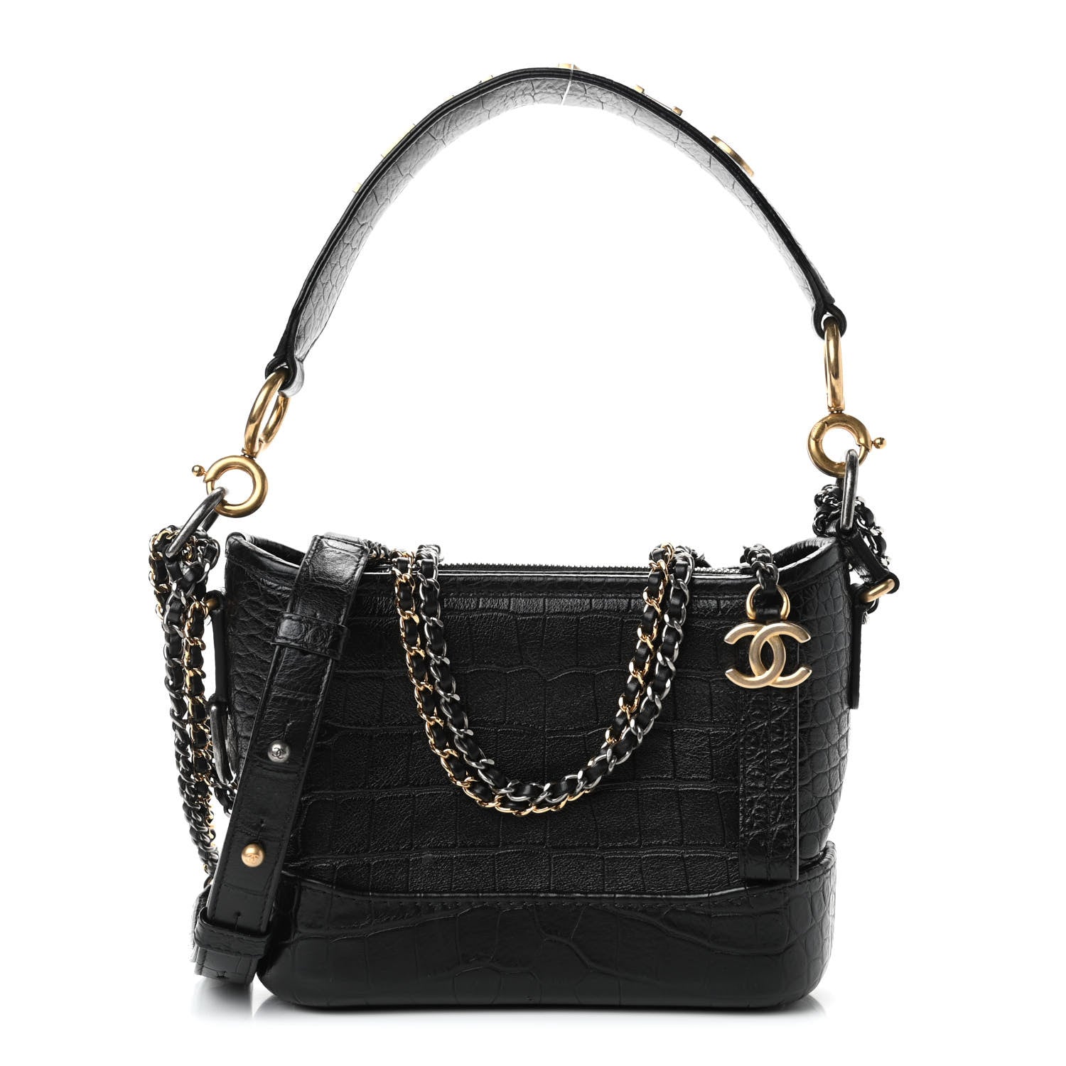 Chanel Calfskin Crocodile Embossed Small Gabrielle Cocodile Hobo Black 1 of 4