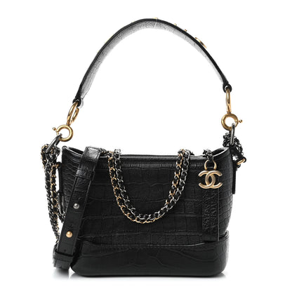 Chanel Calfskin Crocodile Embossed Small Gabrielle Cocodile Hobo Black 1 of 4