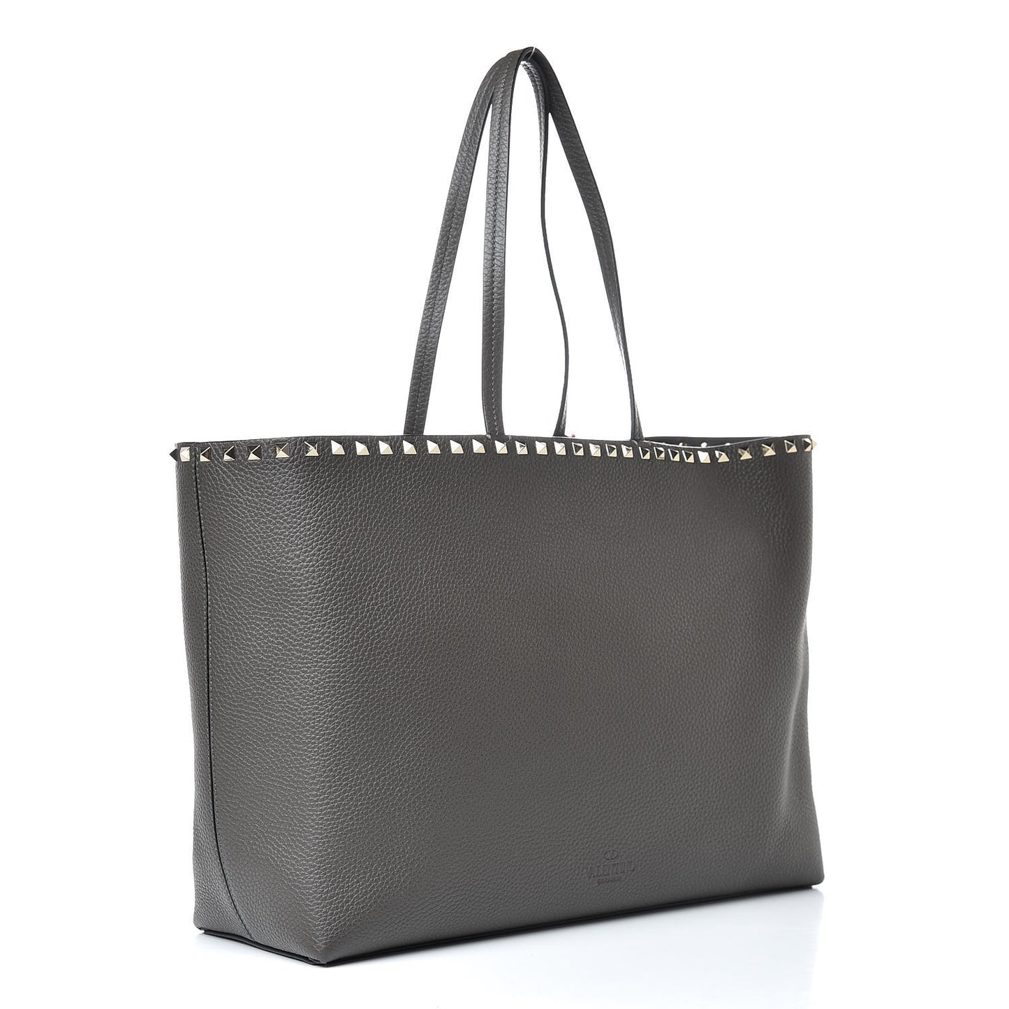 Grained Calfskin Rockstud Shoulder Tote Graphite