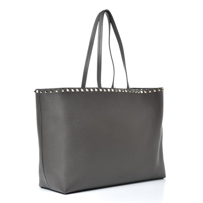 Valentino Garavani Grained Calfskin Rockstud Shoulder Tote Graphite 3 of 10