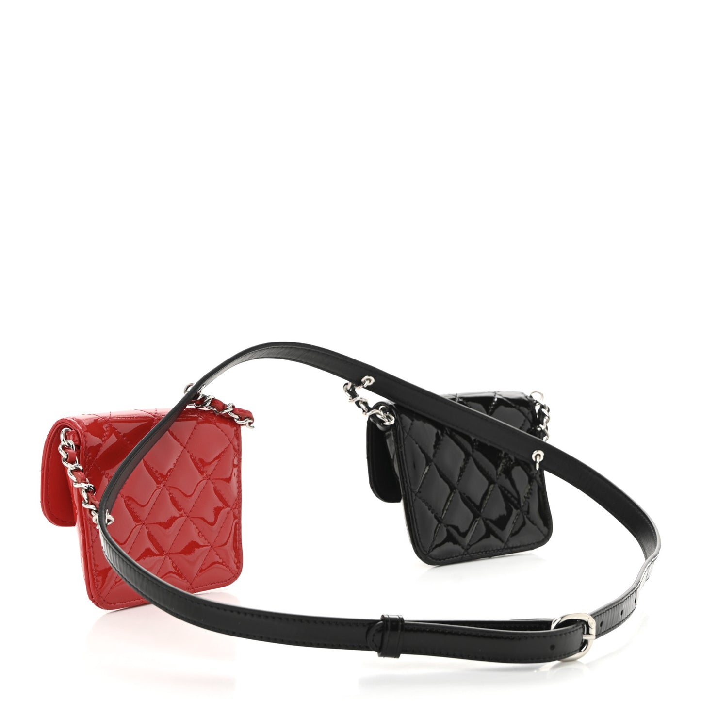 Patent Quilted Belt In Love Double Mini Flap Waist Bag Black Red