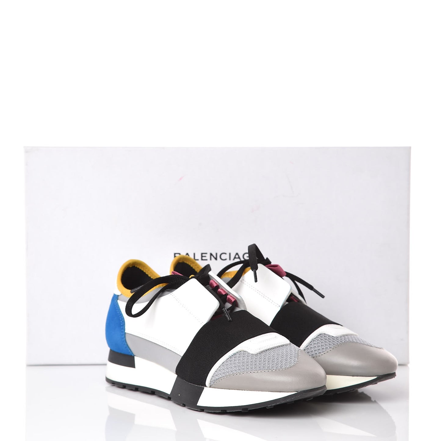 Mesh Calfskin Neoprene Suede Womens Race Runner Sneakers 36 Gris Blue White