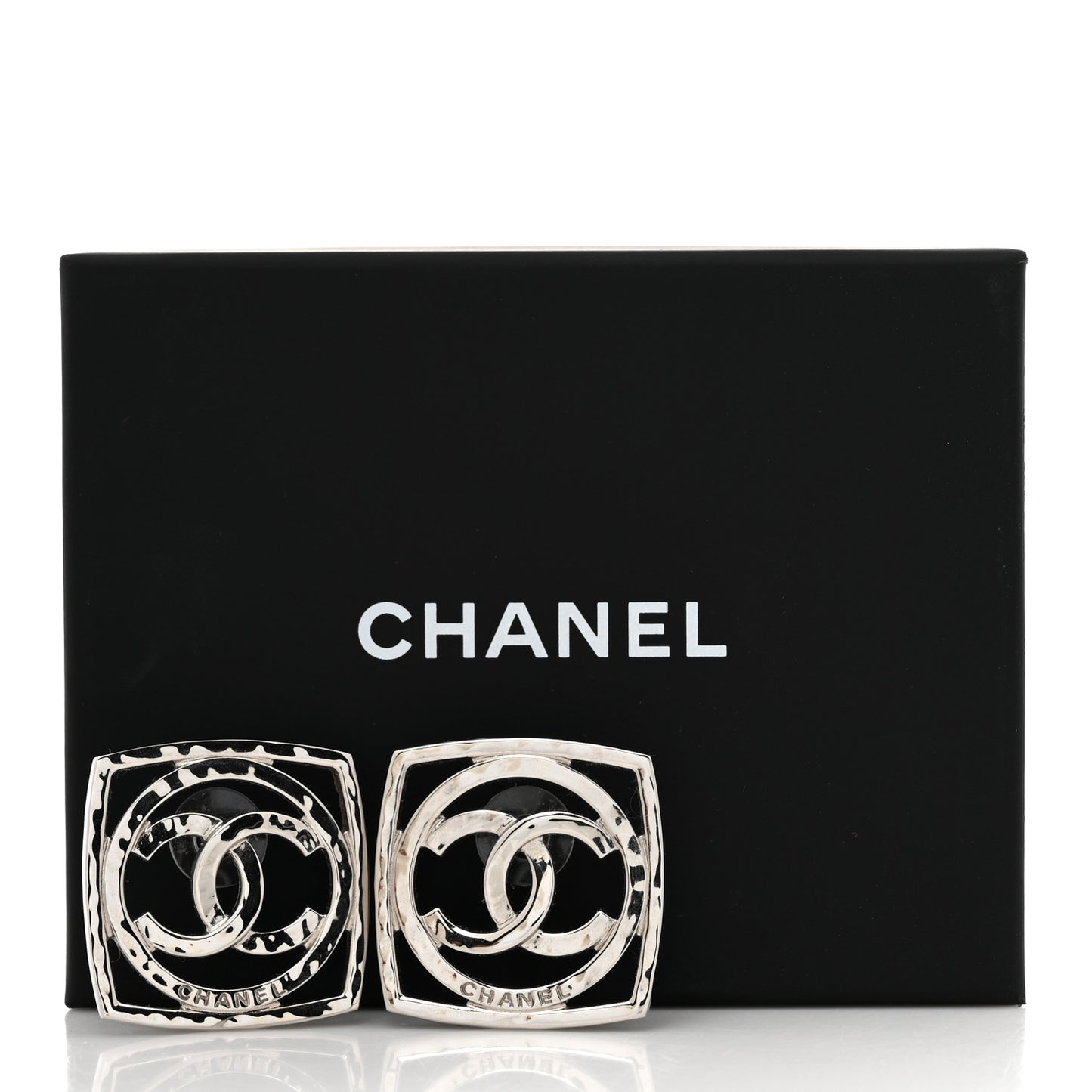 Metal Square CC Earrings Silver