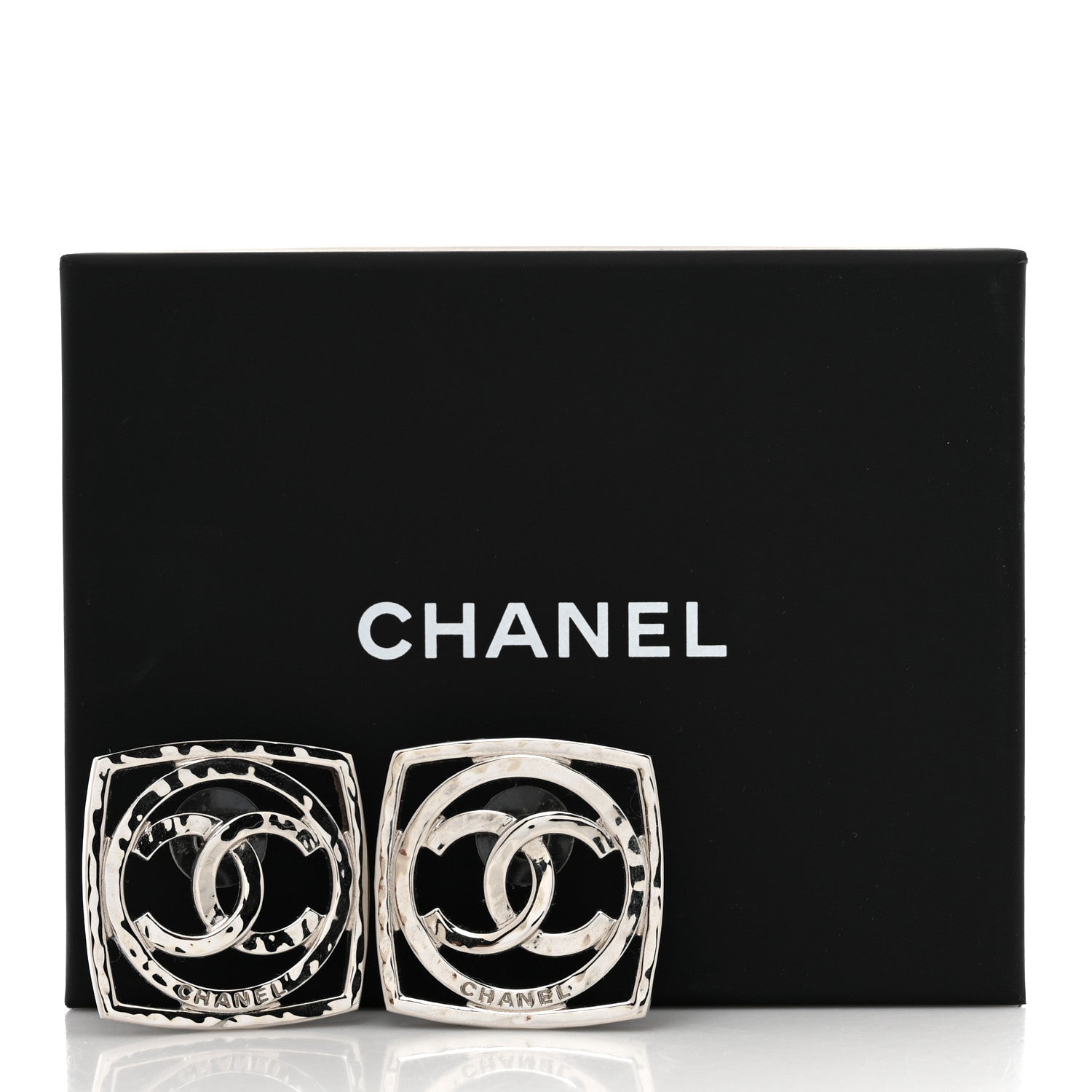 Chanel Metal Square CC Earrings Silver 5 of 5