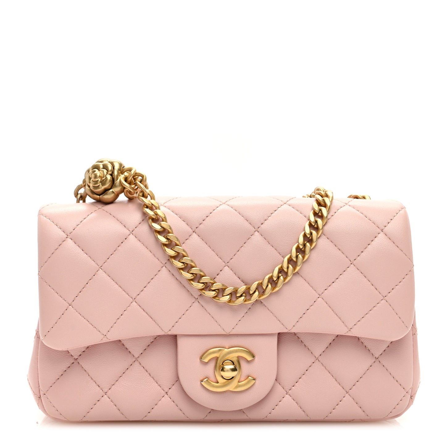 Lambskin Quilted Camellia Crush Mini Rectangular Flap Pink
