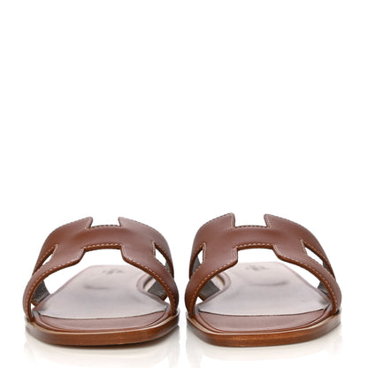 Hermes Box Calfskin Oran Sandals 40.5 Gold 5 of 15