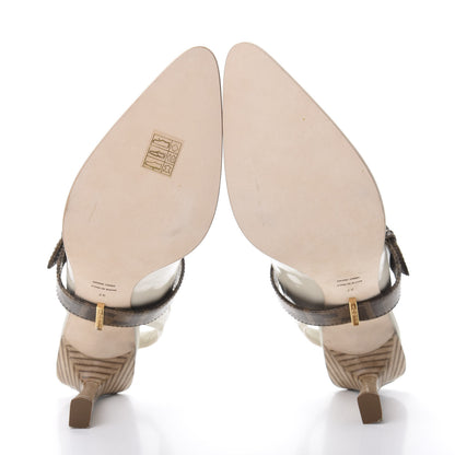 Fendi Glossy Neoprene Glazed Fabric FF FFrame Court Mary Jane Slingback Pumps 37 Pietra Tobacco Moro 6 of 9