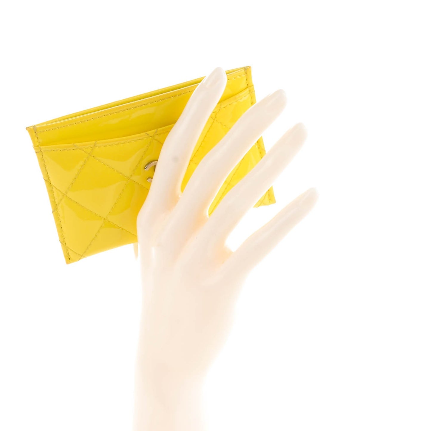 Patent Quilted Card Holder Yellow