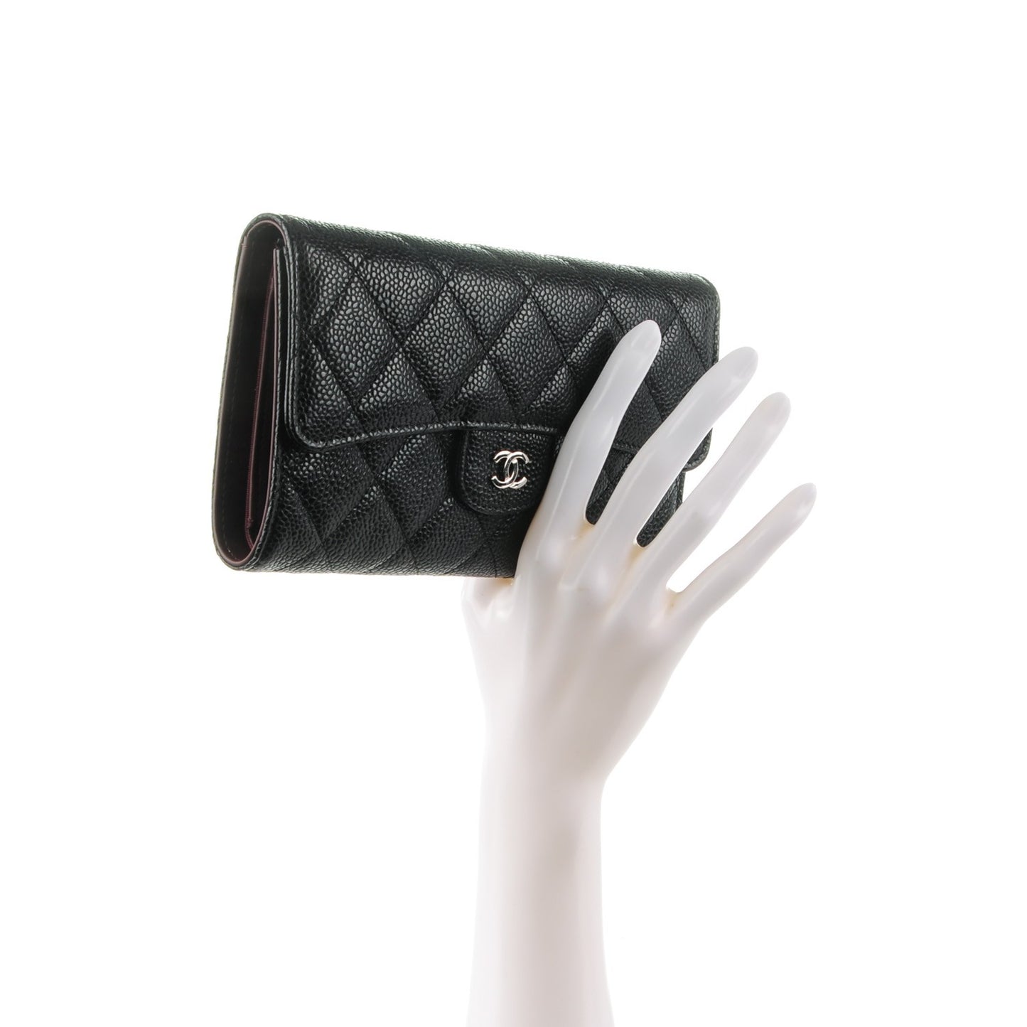 Caviar Quilted Large Flap Wallet Black