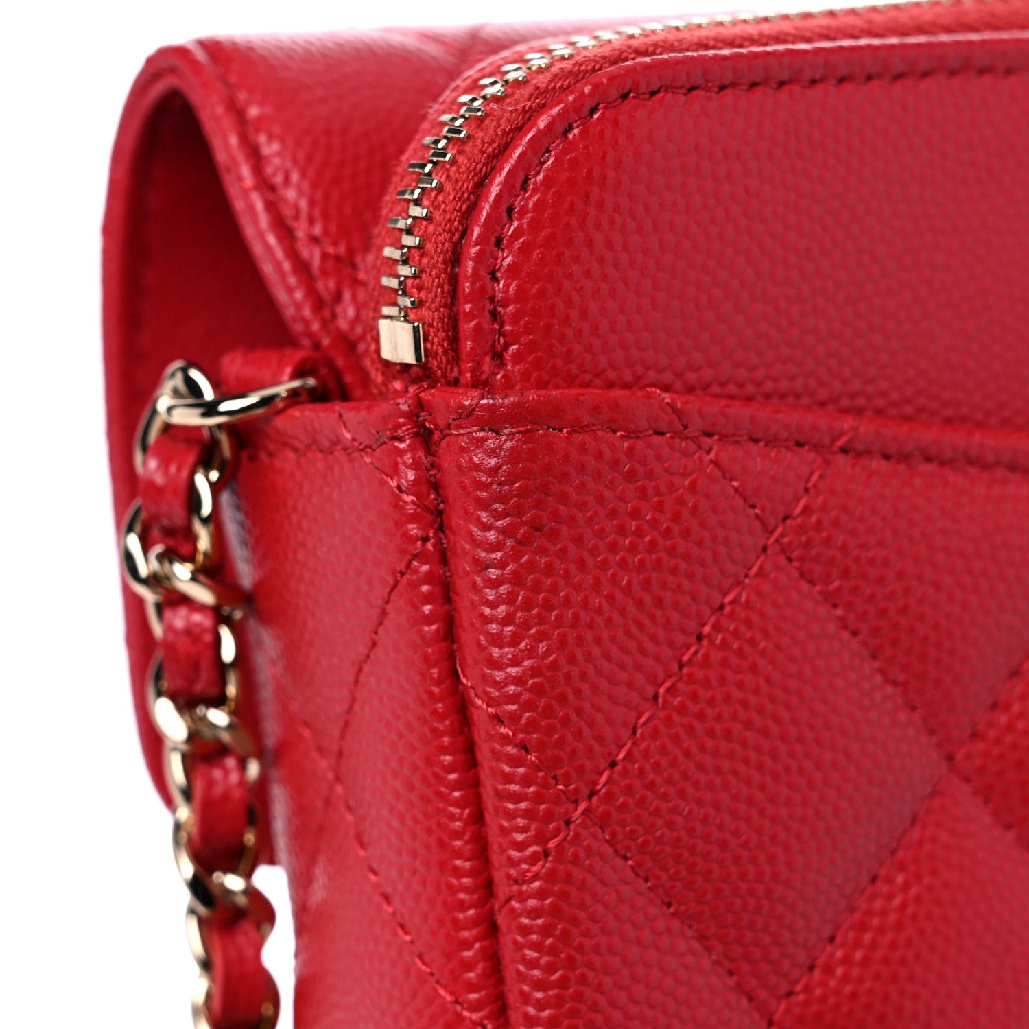Chanel Caviar Quilted Flap Phone Holder With Chain Red 10 of 11