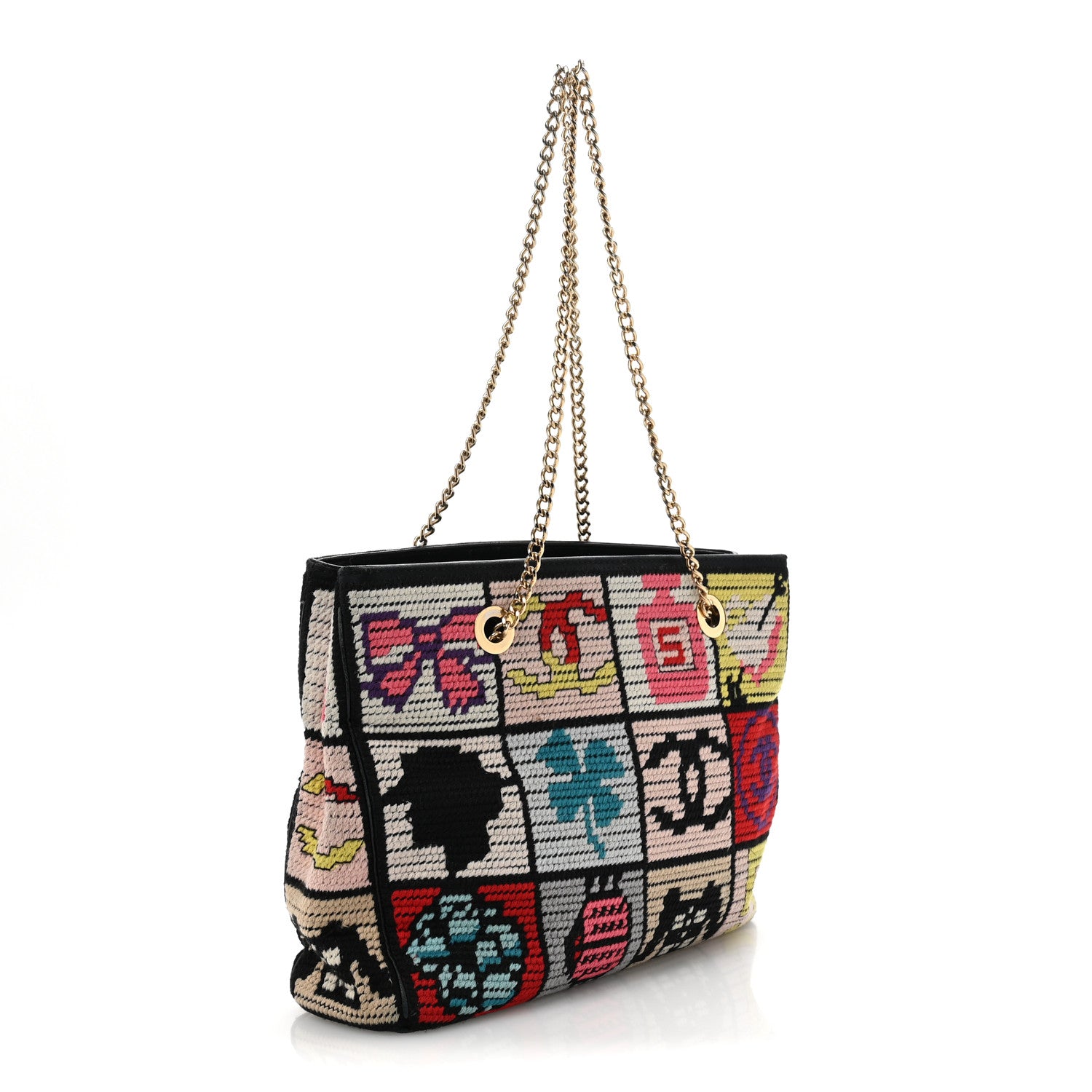 Chanel Needlepoint Precious Symbols Shoulder Bag Black 1736171