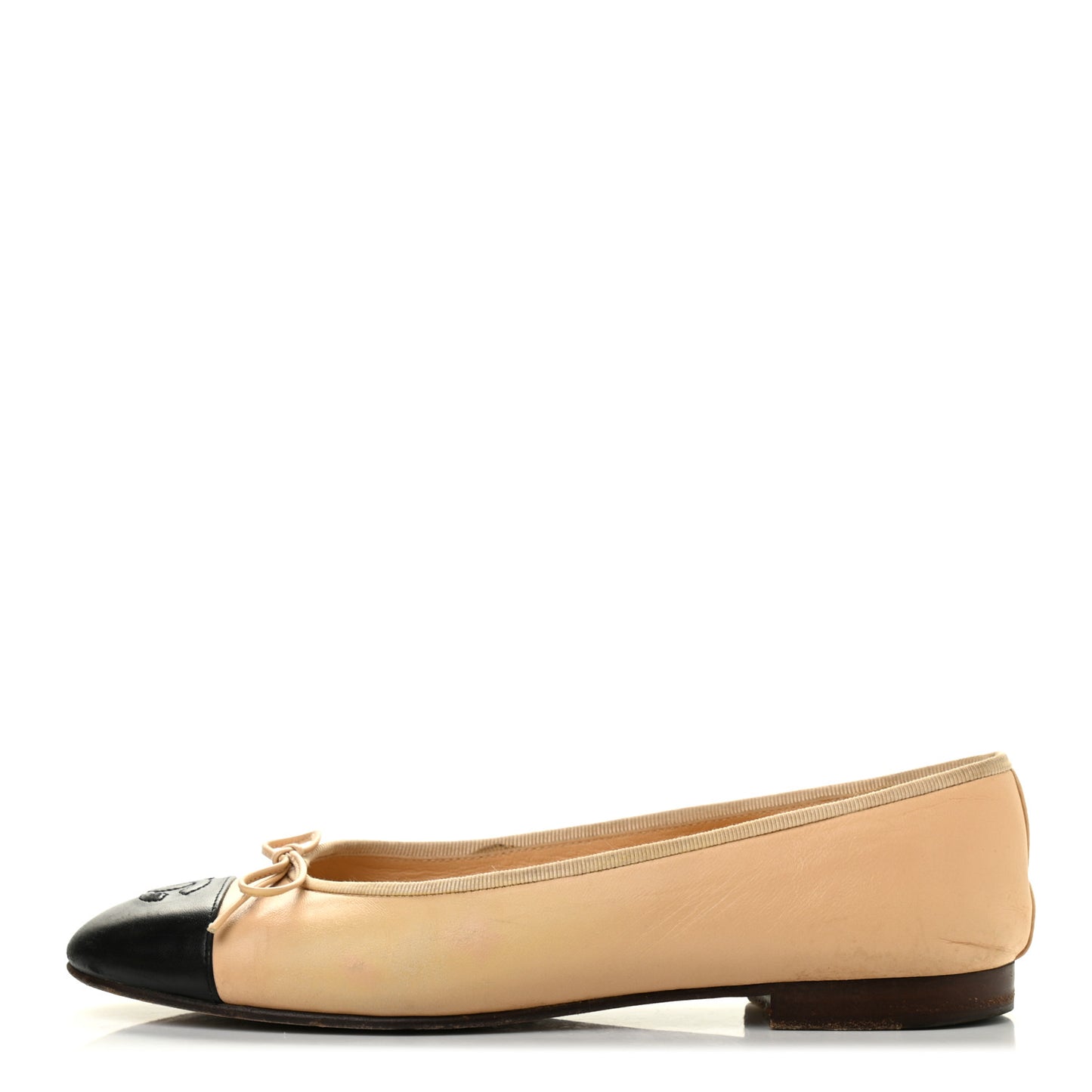 Lambskin Cap Toe CC Ballerina Flats 39 Beige Black