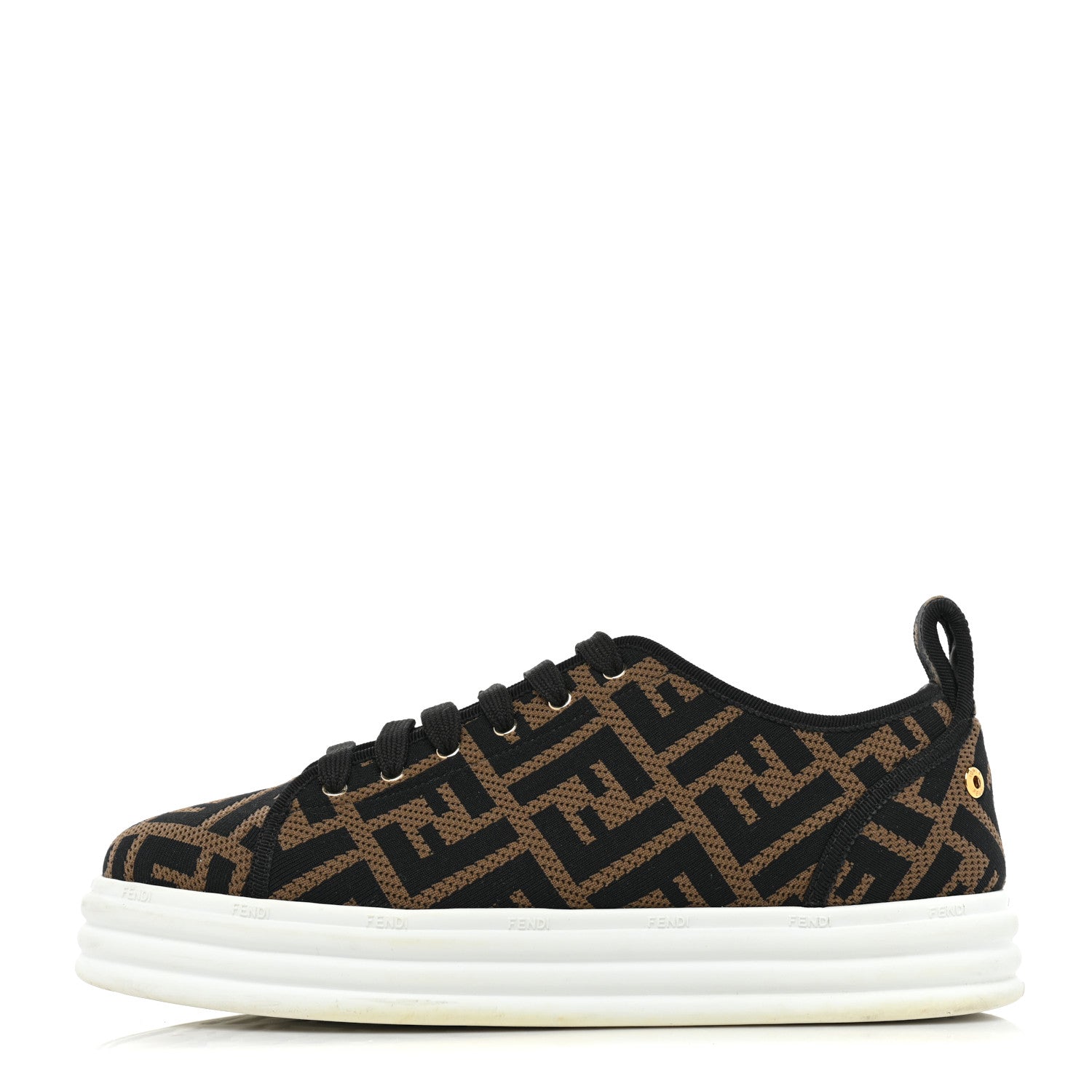 Fendi Fabric FF Micro-Perforated Rise Low Top Sneakers 39 Tobacco Black 1 of 11