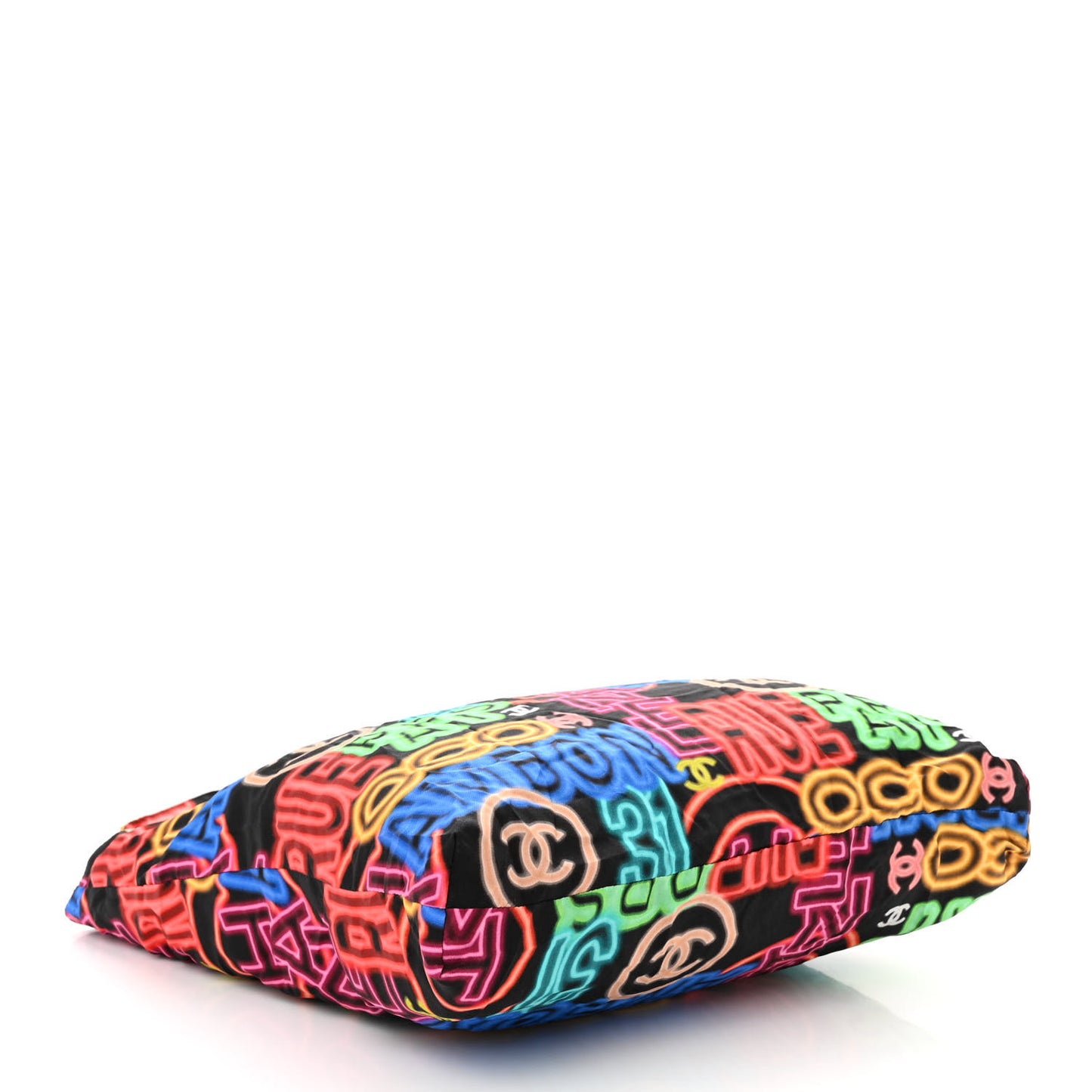 Caviar Fabric Graffiti Foldable Tote Bag With Chain Black Multicolor