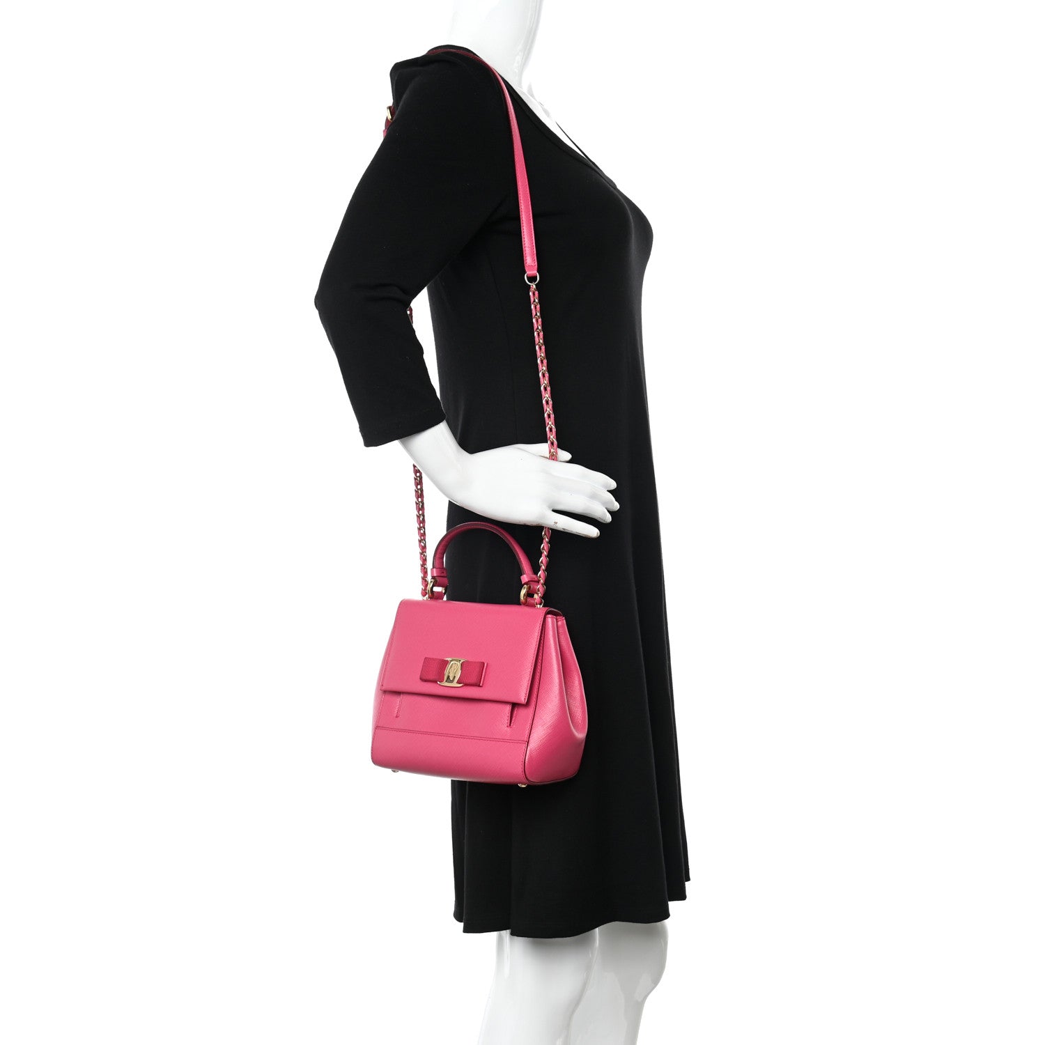 Salvatore Ferragamo Saffiano Carrie Shoulder Bag Pink 2 of 12