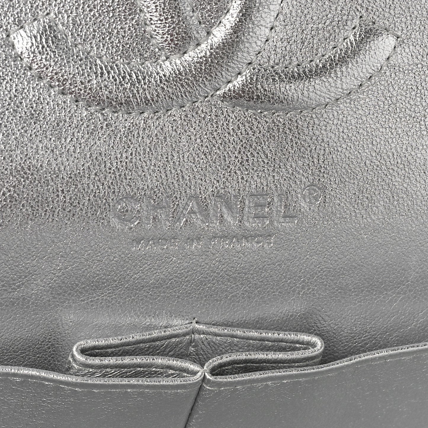 Metallic Lambskin Quilted Medium Double Flap Silver