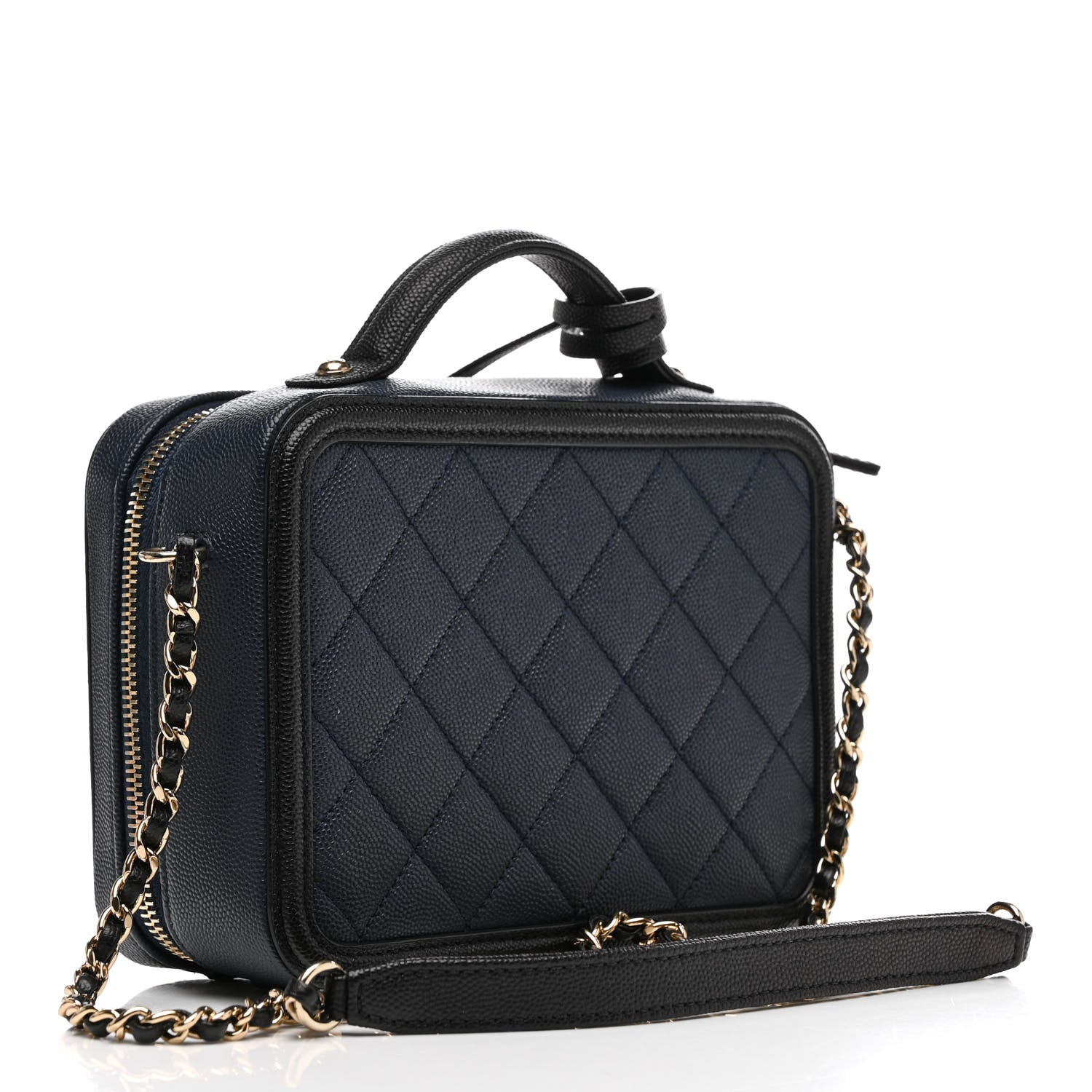 Chanel Caviar Quilted Small CC Filigree Vanity Case Navy Black 2 of 12