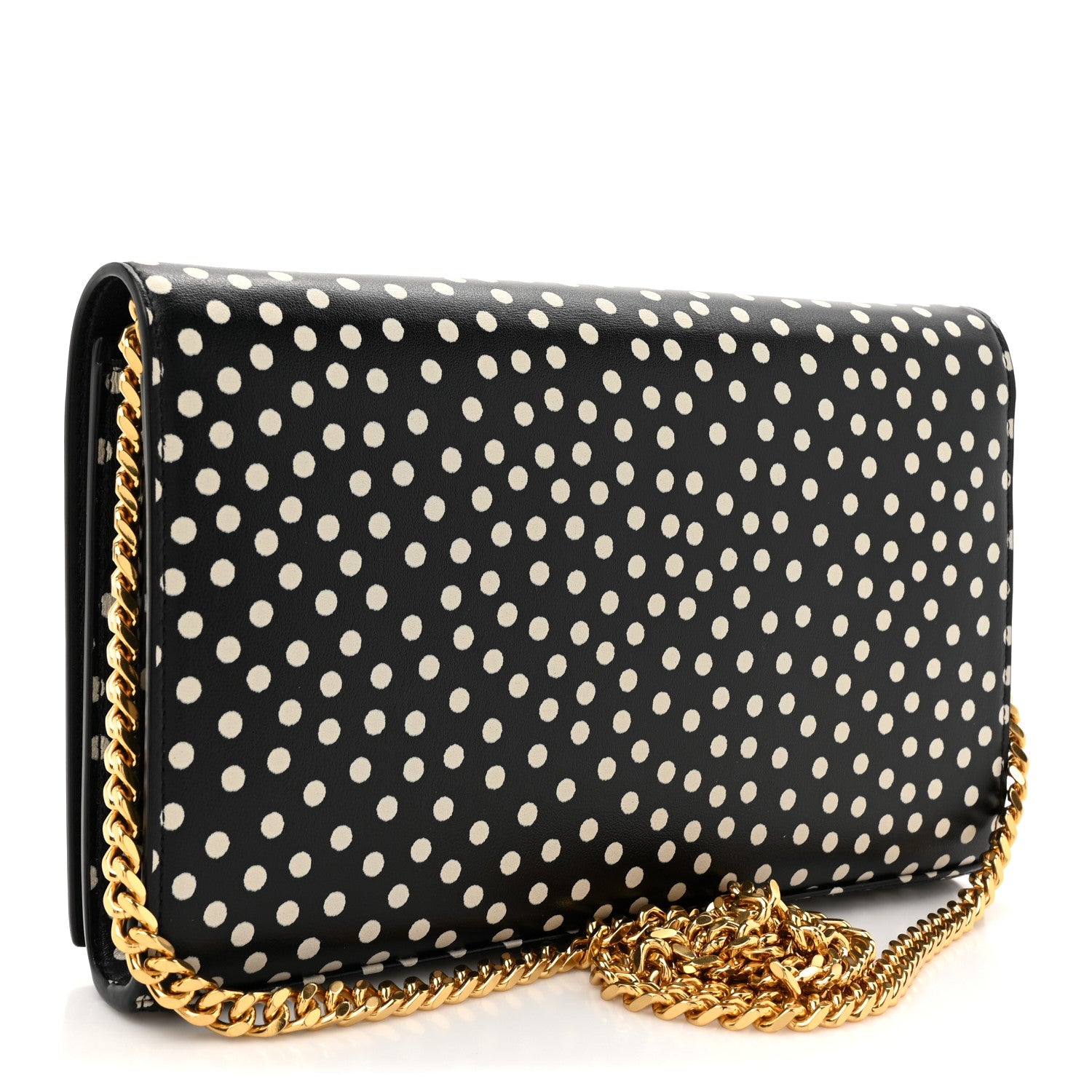 Saint Laurent Calfskin Polka Dot Print Monogram Chain Wallet Black Crema Soft 2 of 12