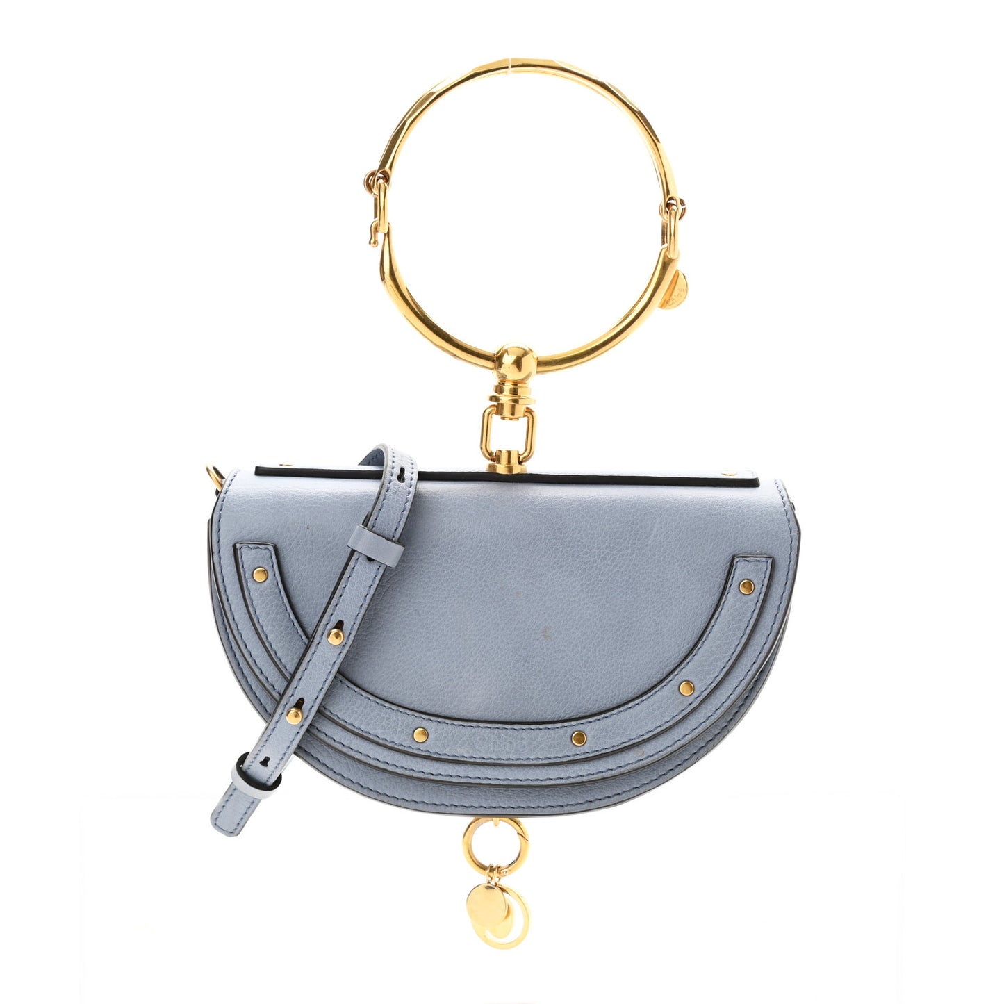 Calfskin Small Nile Bracelet Minaudiere Bag Washed Blue