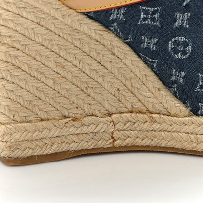 Louis Vuitton Denim Monogram Bow Espadrille Wedges 41 Blue 10 of 14