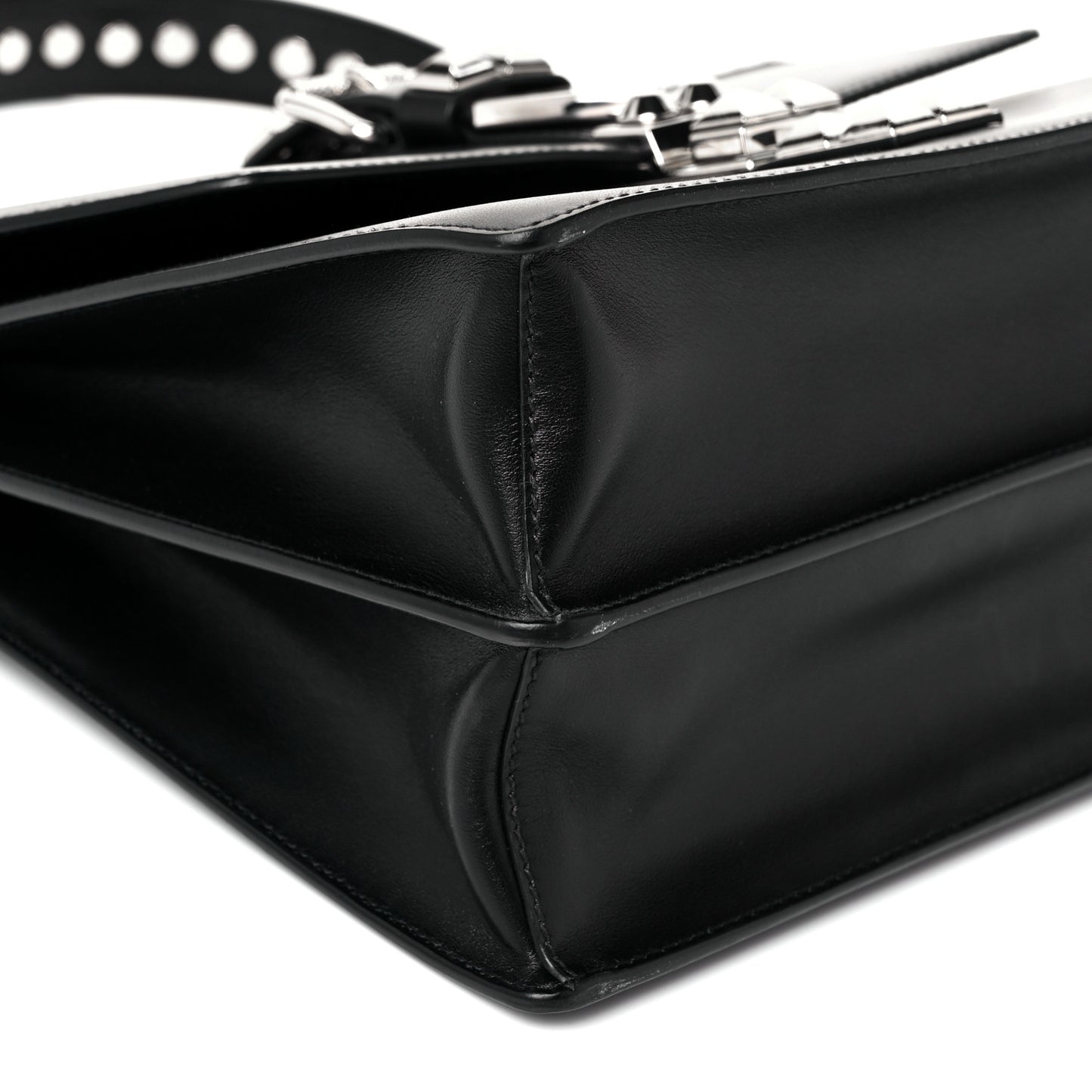 Saffiano City Calfskin Studded Elektra Shoulder Bag Black Fuoco