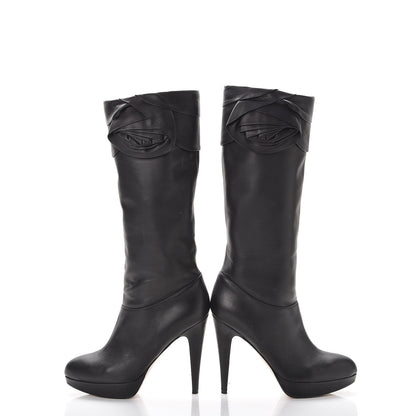 Valentino Garavani Lambskin Rose Rosette Tall Calf Boots 37.5 Black 5 of 12
