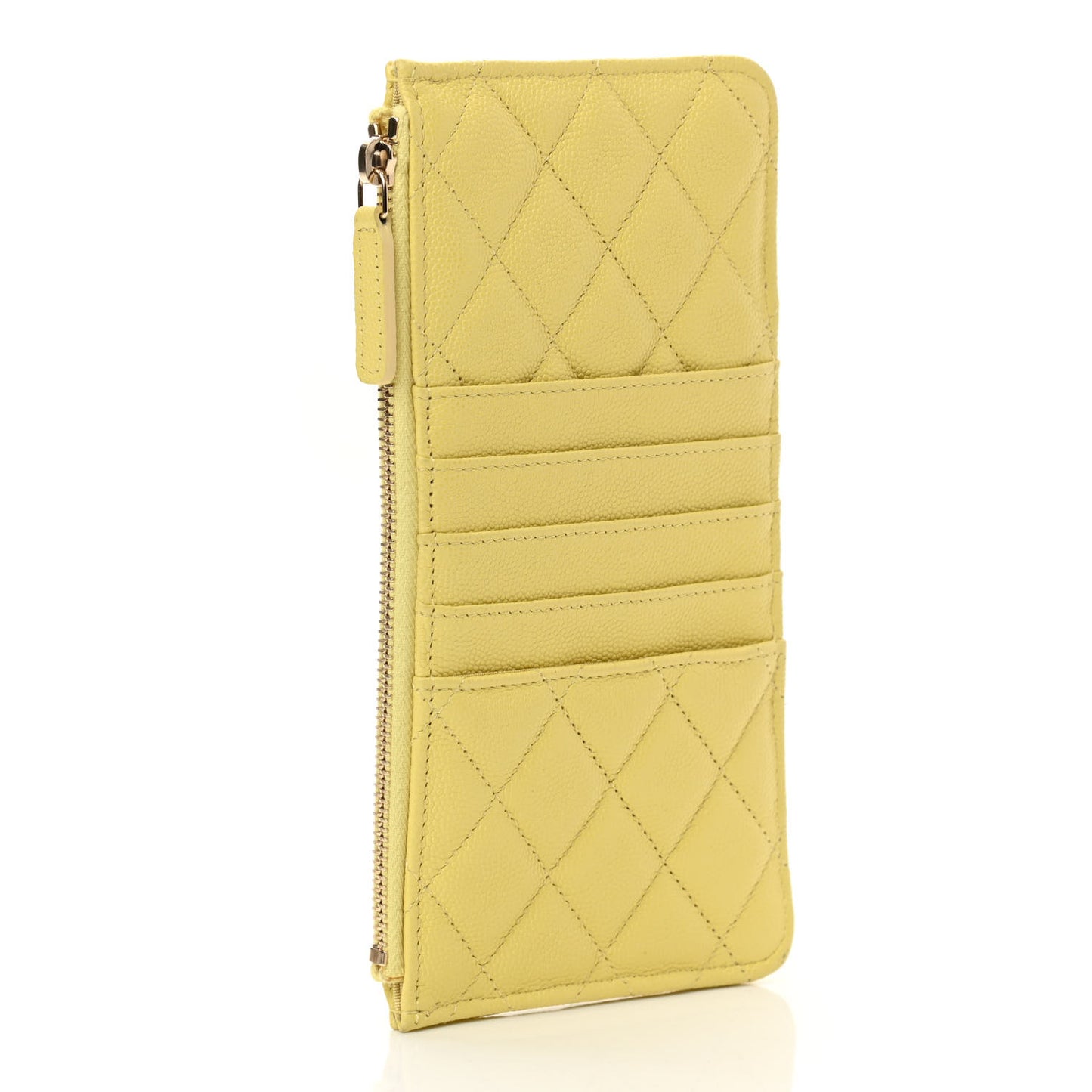 Caviar Quilted Classic Flat Wallet Pouch Yellow