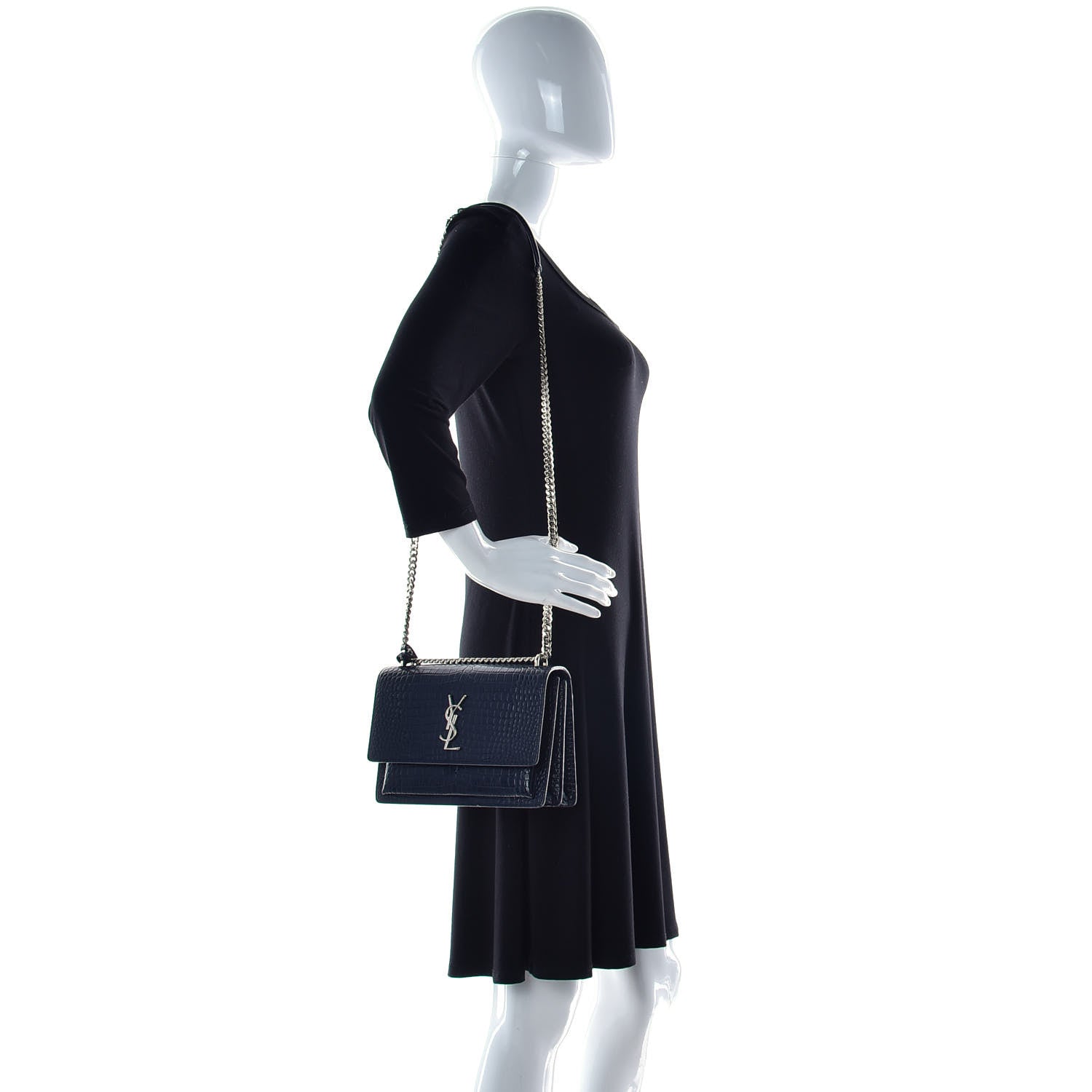 Saint Laurent Calfskin Crocodile Embossed Medium Monogram Sunset Navy 2 of 10