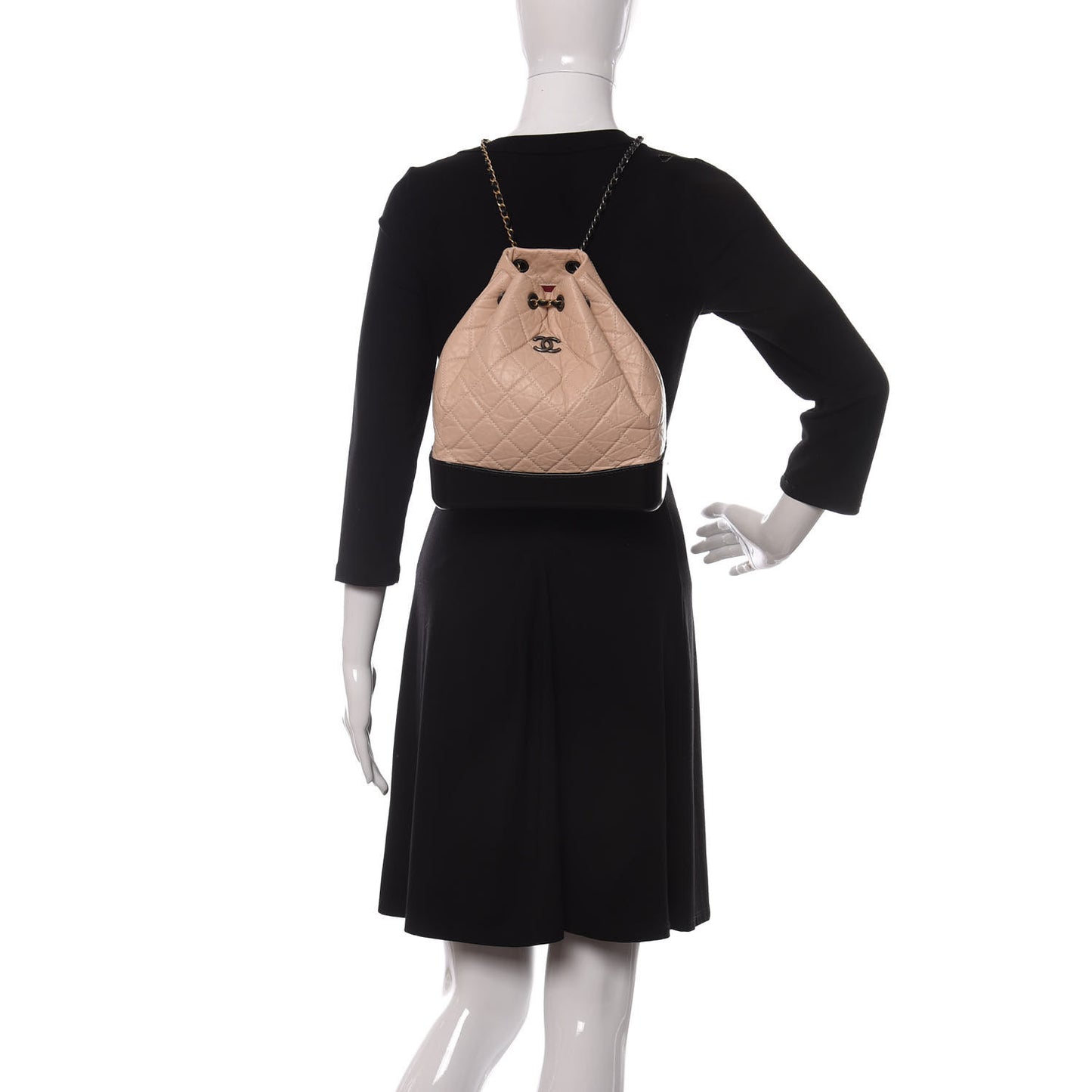 Aged Calfskin Quilted Small Gabrielle Backpack Beige Black