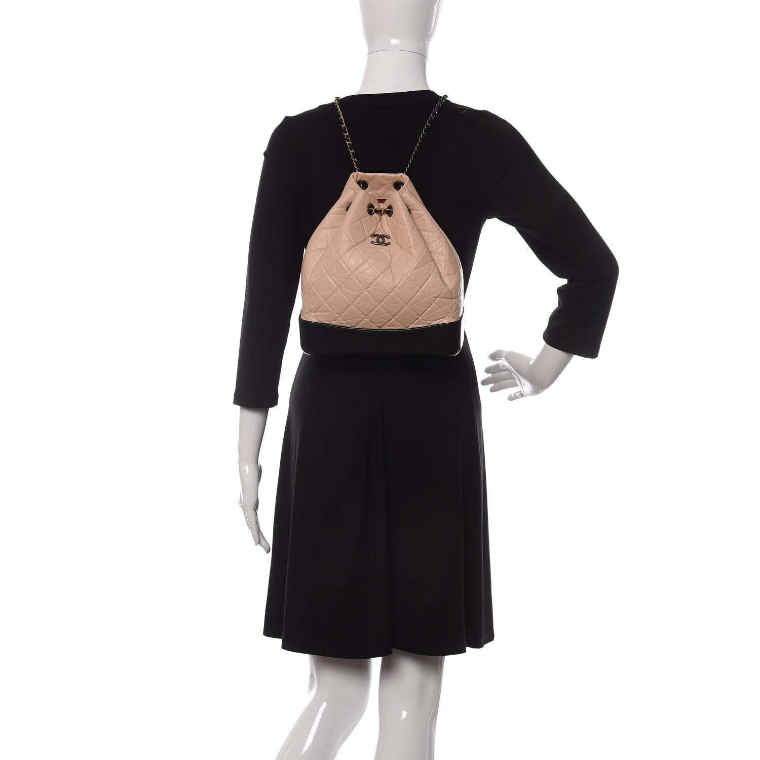 Chanel Aged Calfskin Quilted Small Gabrielle Backpack Beige Black 2 of 10