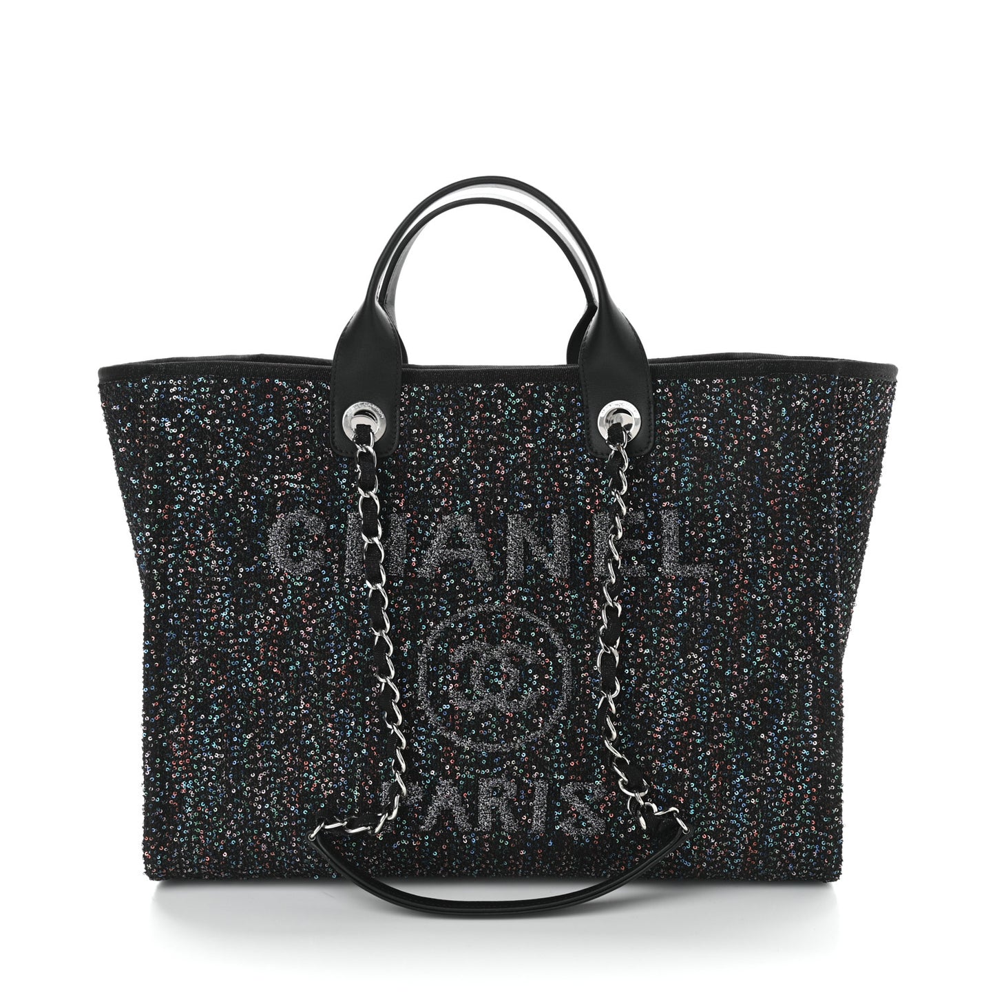 Calfskin Sequin Medium Deauville Tote Black