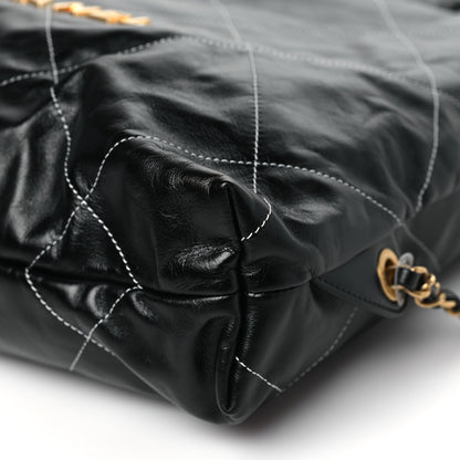 Chanel Shiny Calfskin Stitched Quilted Chanel 22 Backpack Black 10 of 11