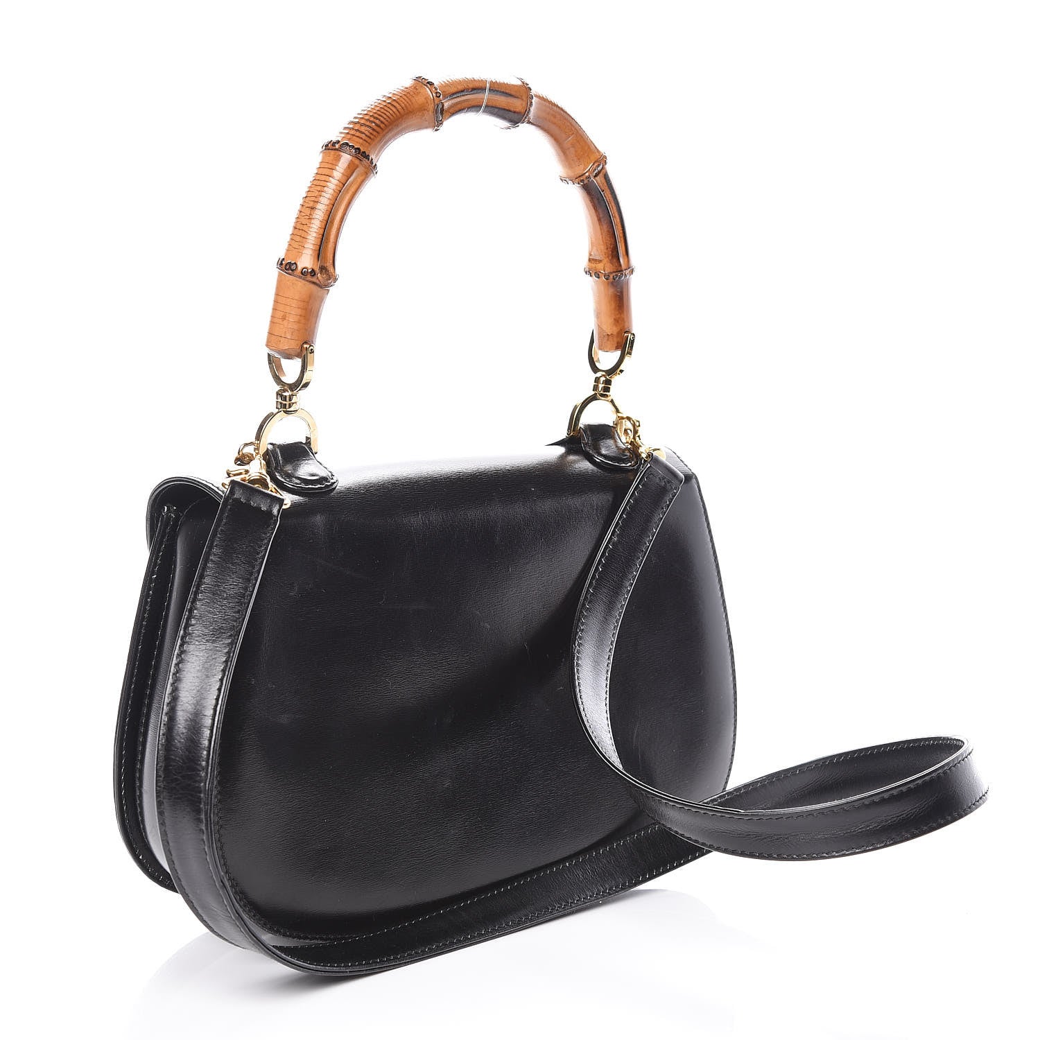 Gucci Calfskin Bamboo Top Handle Bag Black 3 of 11
