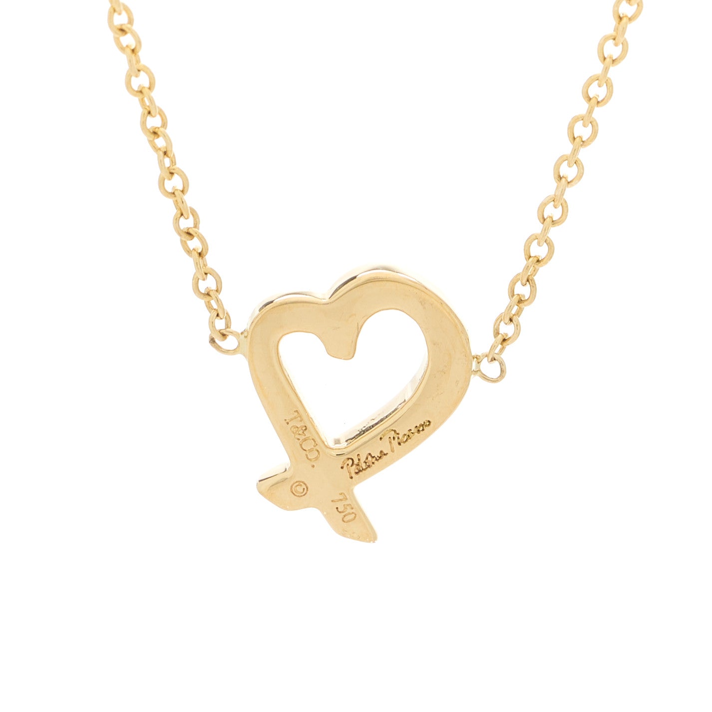 18K Yellow Gold Mini Paloma Picasso Loving Heart Pendant Necklace