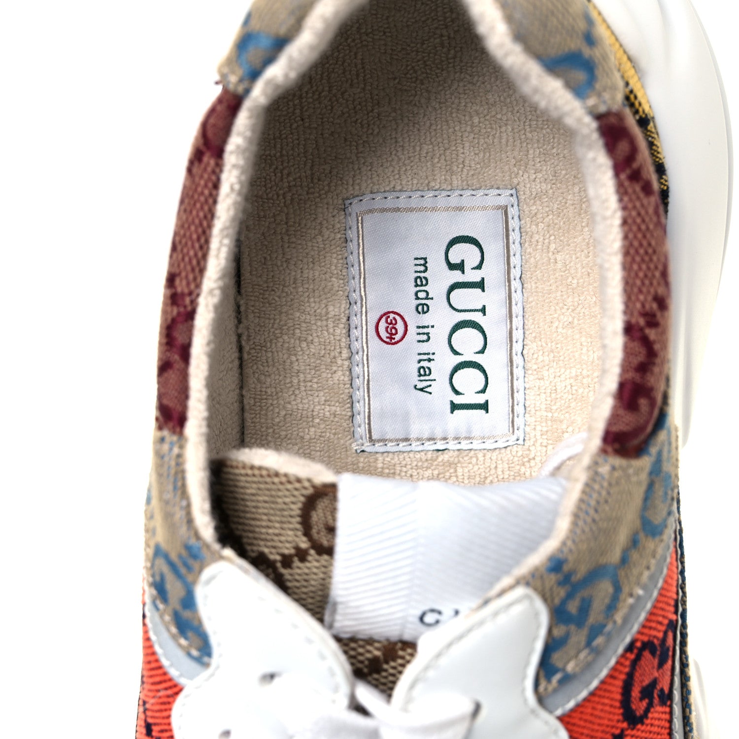 Gucci Monogram Multicolor Demetra Womens Rhyton Sneakers 39.5 Yellow Blue Great White Tabasco 5 of 8