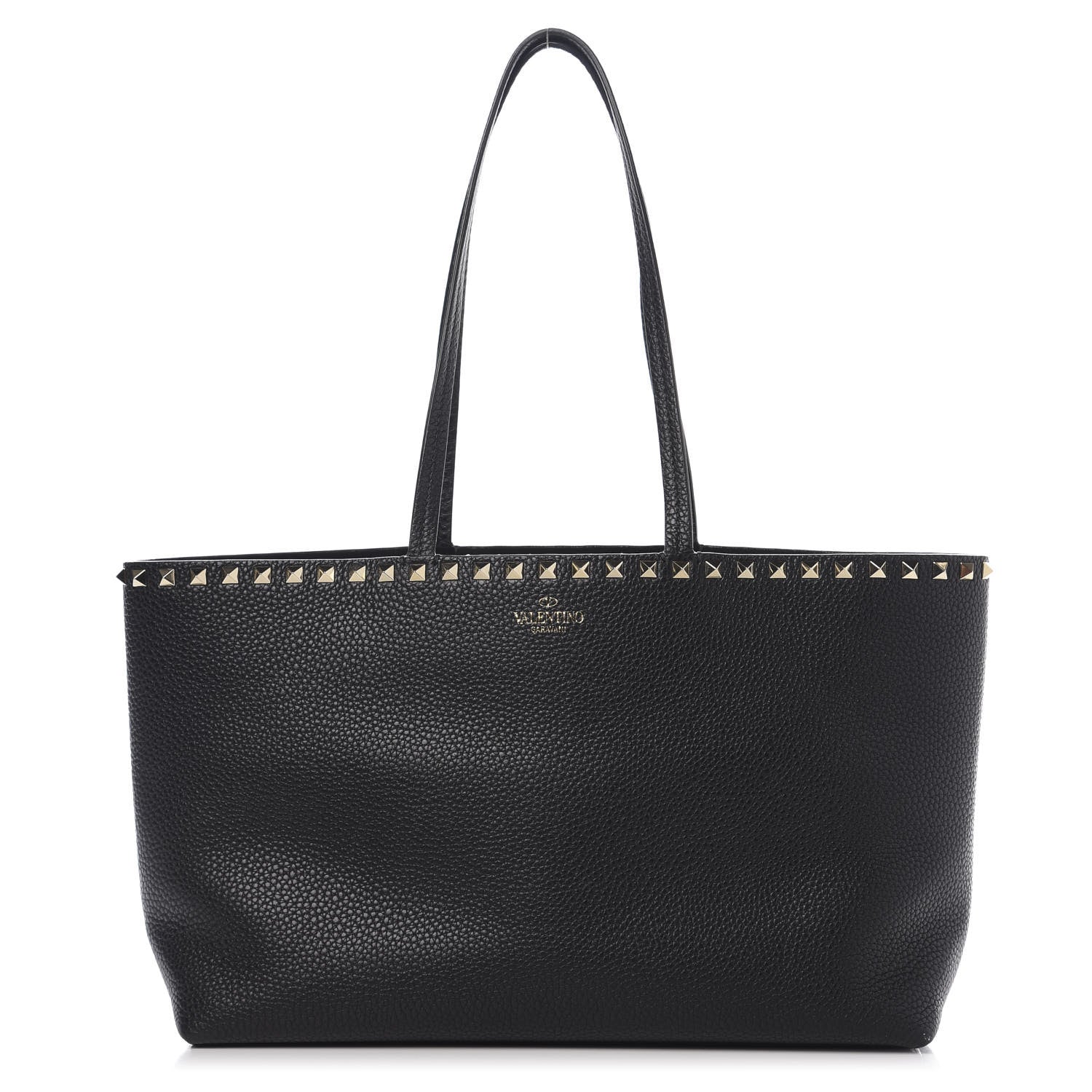 Valentino Garavani Grained Calfskin Small Rockstud Shoulder Tote Black 1 of 9