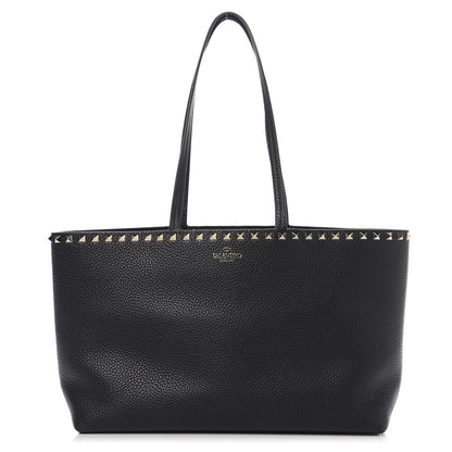 Valentino Garavani Grained Calfskin Small Rockstud Shoulder Tote Black 1 of 9