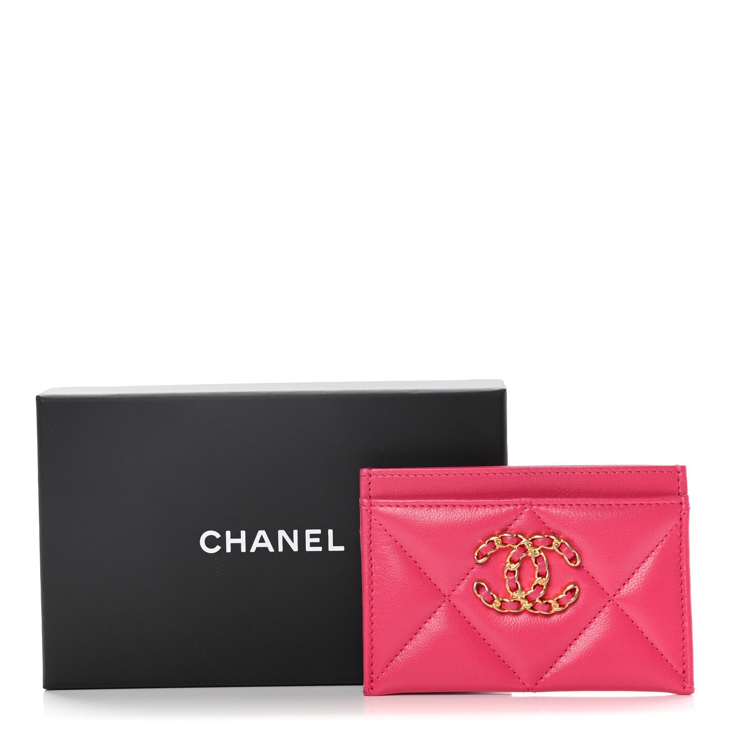 Chanel Lambskin Quilted Chanel 19 Card Holder Dark Pink 7 of 7
