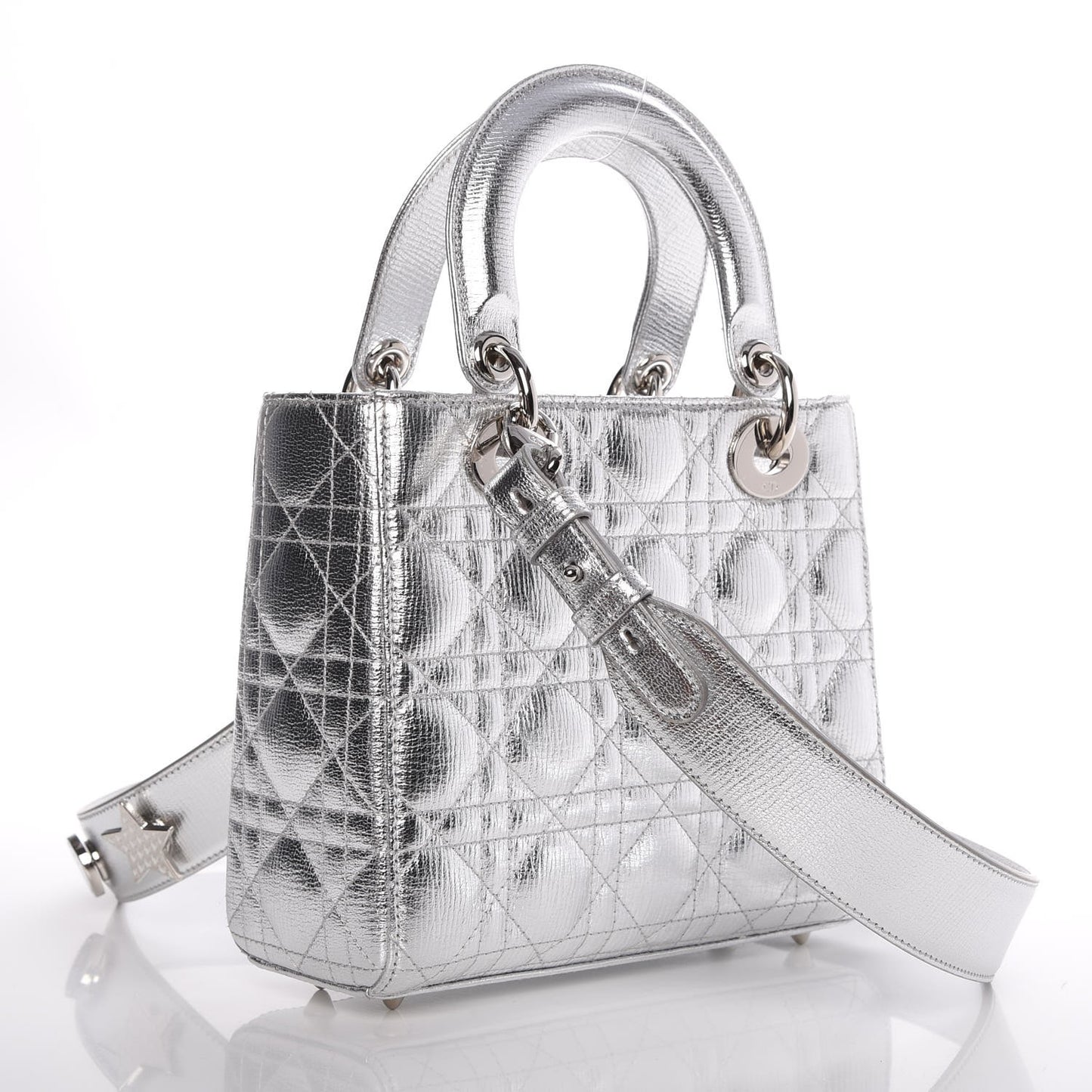 Metallic Grained Calfskin Cannage Small Lucky Badges My Lady Dior Silver