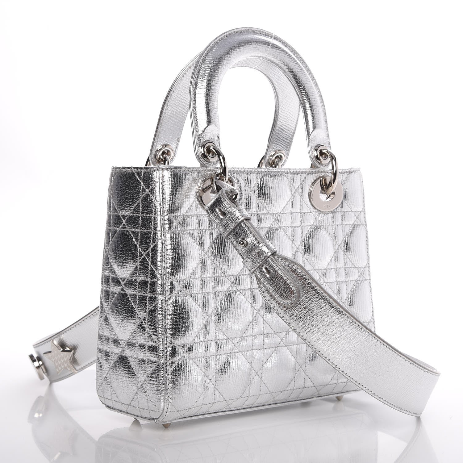 Christian Dior Metallic Grained Calfskin Cannage Small Lucky Badges My Lady Dior Silver 3 of 8