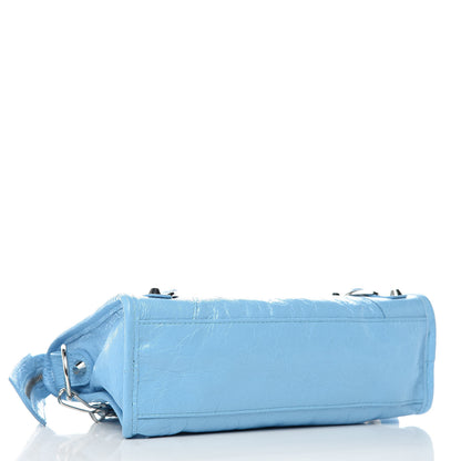 Balenciaga Agneau Classic Silver Hardware Mini City Logo Strap Baby Blue Black 4 of 9